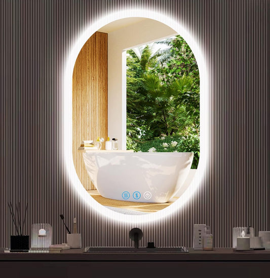 24 x 16 Inch LED Oval Bathroom Mirror with Lights Antifog 3 Color Adjustable Backlit Oval Lighted Vanity Mirror for Bathroom Wall Horizontal Vertical Mounted Frameless Backlit Ovals Mirrors