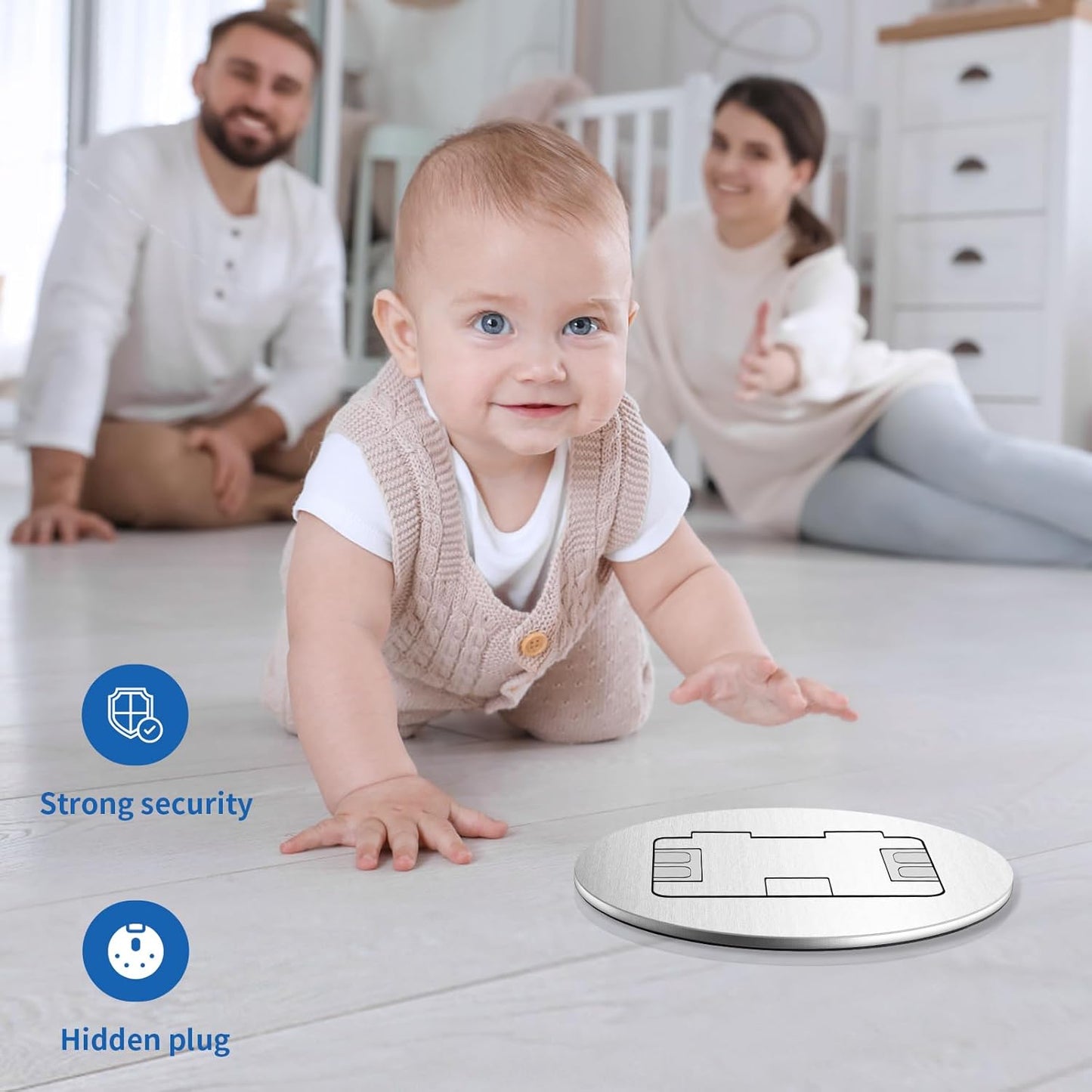 Vagueior Recessed Floor Electrical Outlet Kit, Circular Hidden 4.8A USB+20A Tamper-Resistant Receptacle Outlet ，Waterproof Electrical Outlet Covcer Box, UL Certified,Silver（1 Pack
