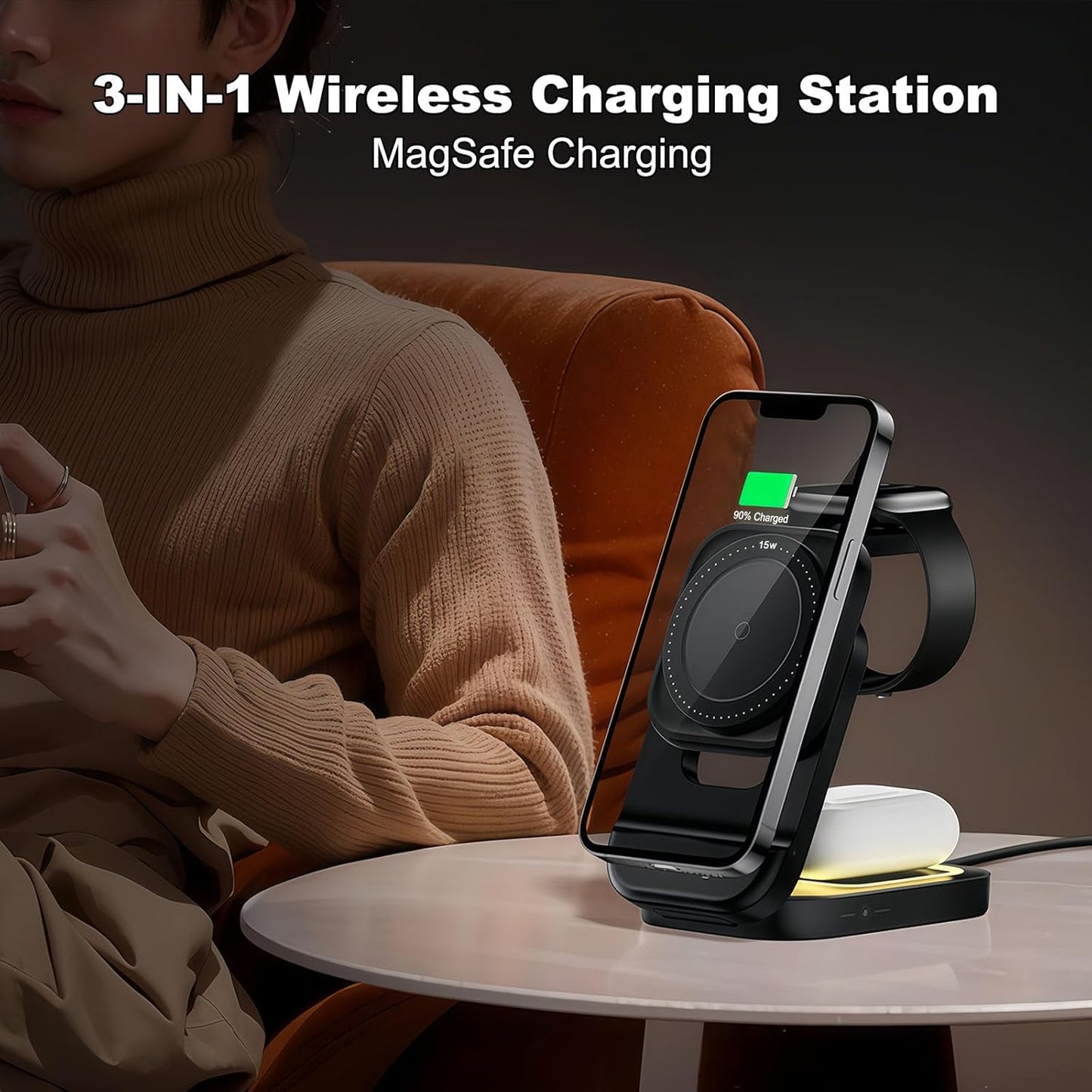 3 in 1 Charging Station for iPhone - Wireless Charger for Apple Products Multiple Devices - Charging Dock Stand for AirPods (for iPhone 17 16e 16 15 14 13 pro 12 11 X Max)