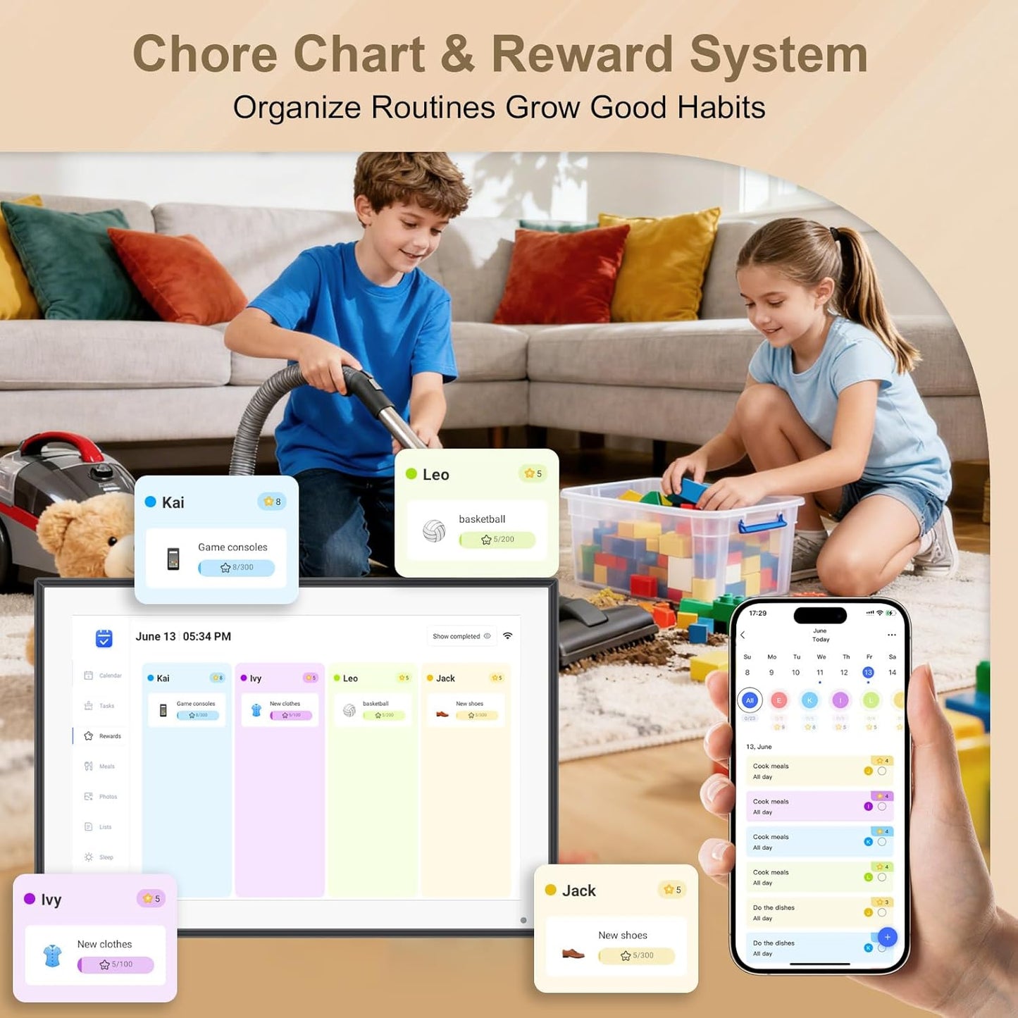 10.1 inch Digital Calendar & Chore Chart,Smart Touchscreen Interactive Display for Family Schedules, Wall & Desk Mountable, Digital Photo Frame Functon, Great for Organizing Your 2025 Calendar