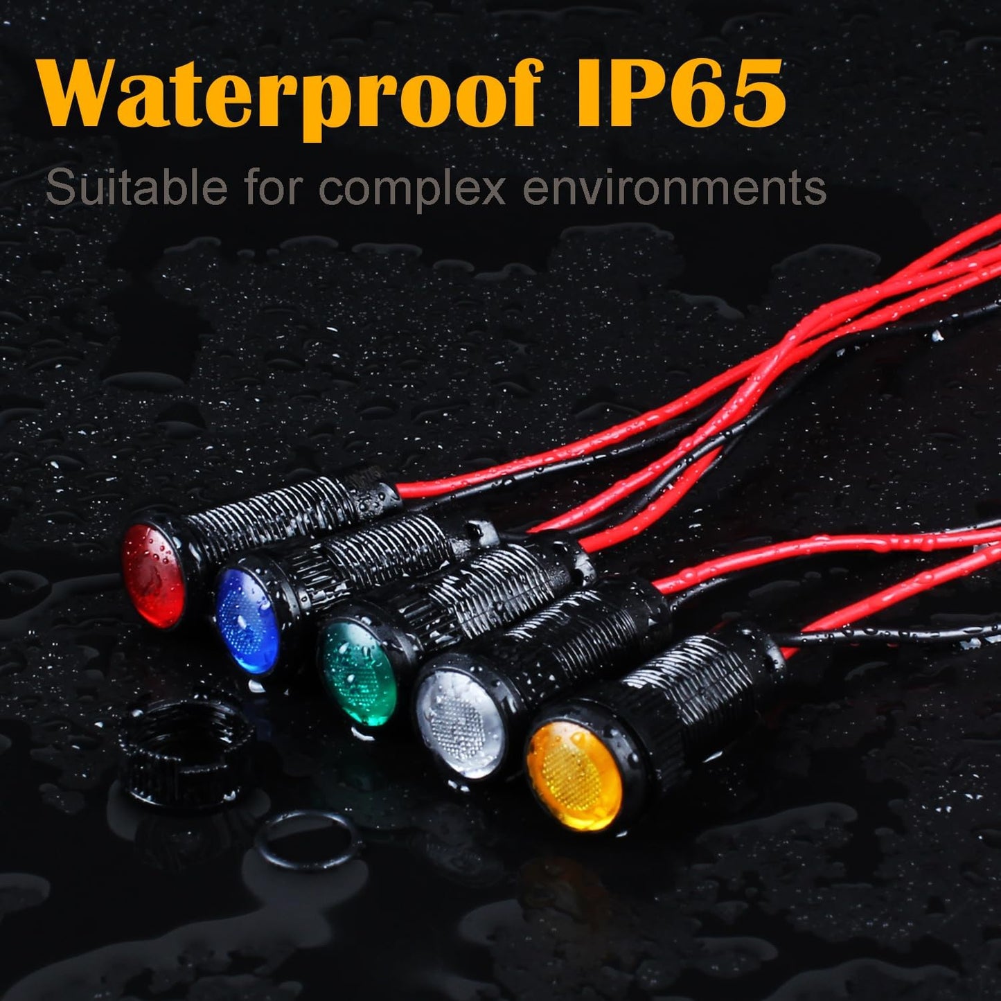 5pcs 10mm LED Indicator Light Plastic Black Signal Dot Lamp 110-220VAC 2/5" Mounting Hole Size with 15cm/5.9in. Wire (White LED)