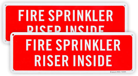 2 Pack Fire Sprinkler Riser Inside Sign, 12"x 4" .04" Aluminum Reflective Sign Rust Free Aluminum-UV Protected and Weatherproof