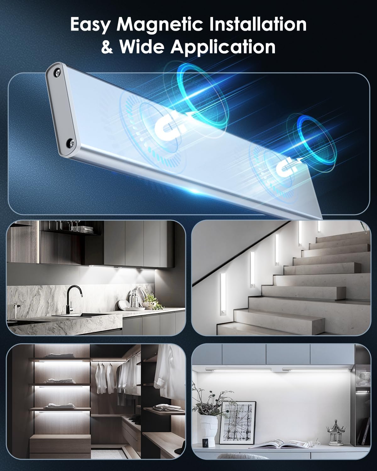 2-Pack Under Cabinet Lighting, Upgraded 3200mAh Rechargeable Under Cabinet Lights Wireless, LED Motion Sensor Light Indoor Closet Lights Under-counter Light Fixtures for Kitchen, Hallway, Pantry, 14in