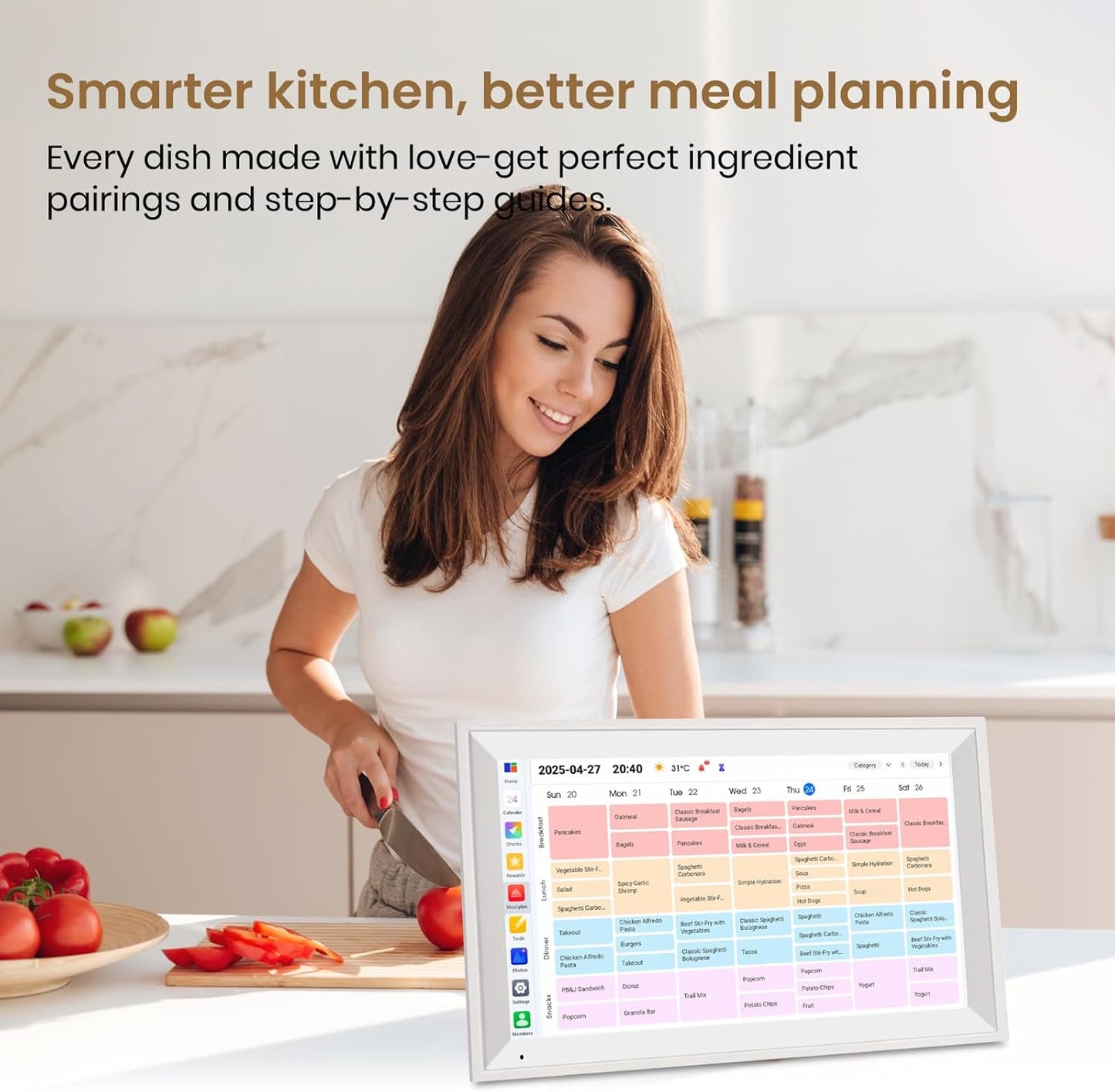 15.6 inch Wall Planner Digital Calendar & Chore Chart, Smart Tablet Touchscreen Interactive Display for Family Schedules, Great for Organizing Your Tasks