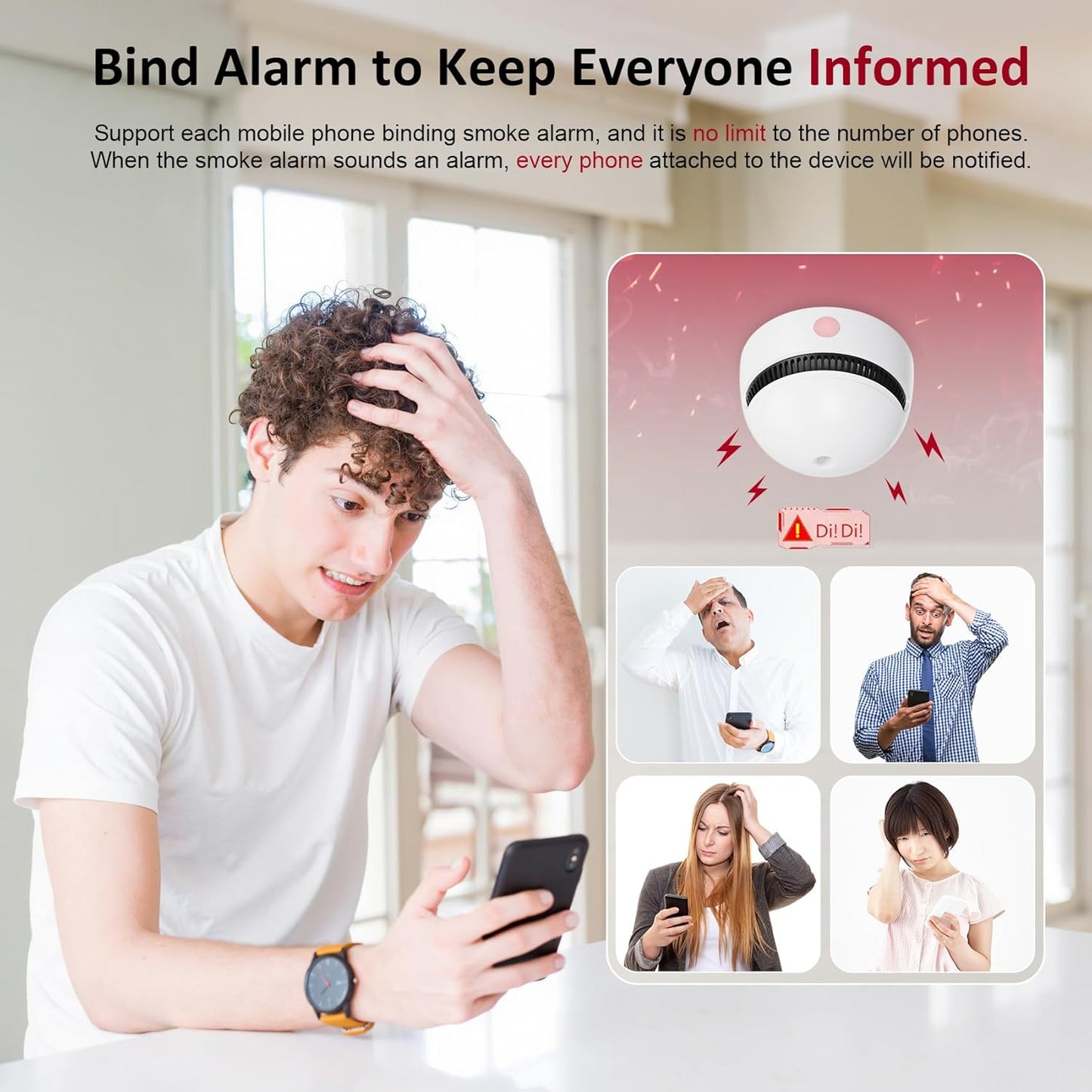 1 Pack Interconnected Smart Smoke Detector Smoke Alarm Bluetooth Real-Time App Alerts, Wi-Fi Smoke Detector Fire Detectors for Home Connectivity & 10-Year Battery Life & Multi-User Binding
