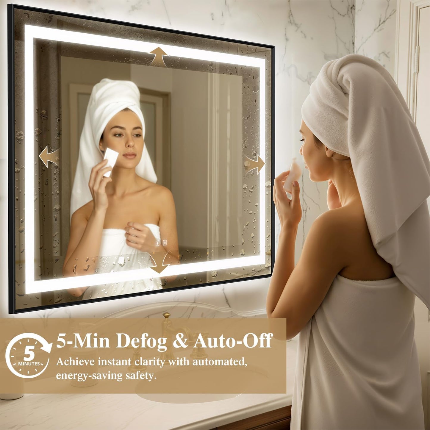 24X32 Inch LED Bathroom Mirror with Lights, Black Frame Frontlit+ Backlit Bathroom Vanity Mirror for Wall, Ultra-Clear Tempered Glass, Shatter-Proof, Anti-Fog and Memory Function, ETL Listed