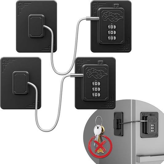 2 Pack Refrigerator Locks with 3 Digit Code, Easy Install Fridge Lock Combination, Premium Freezer Lock, Child Proof Cabinet Locks for Refrigerators, Drawers, Closets, Windows (Black)
