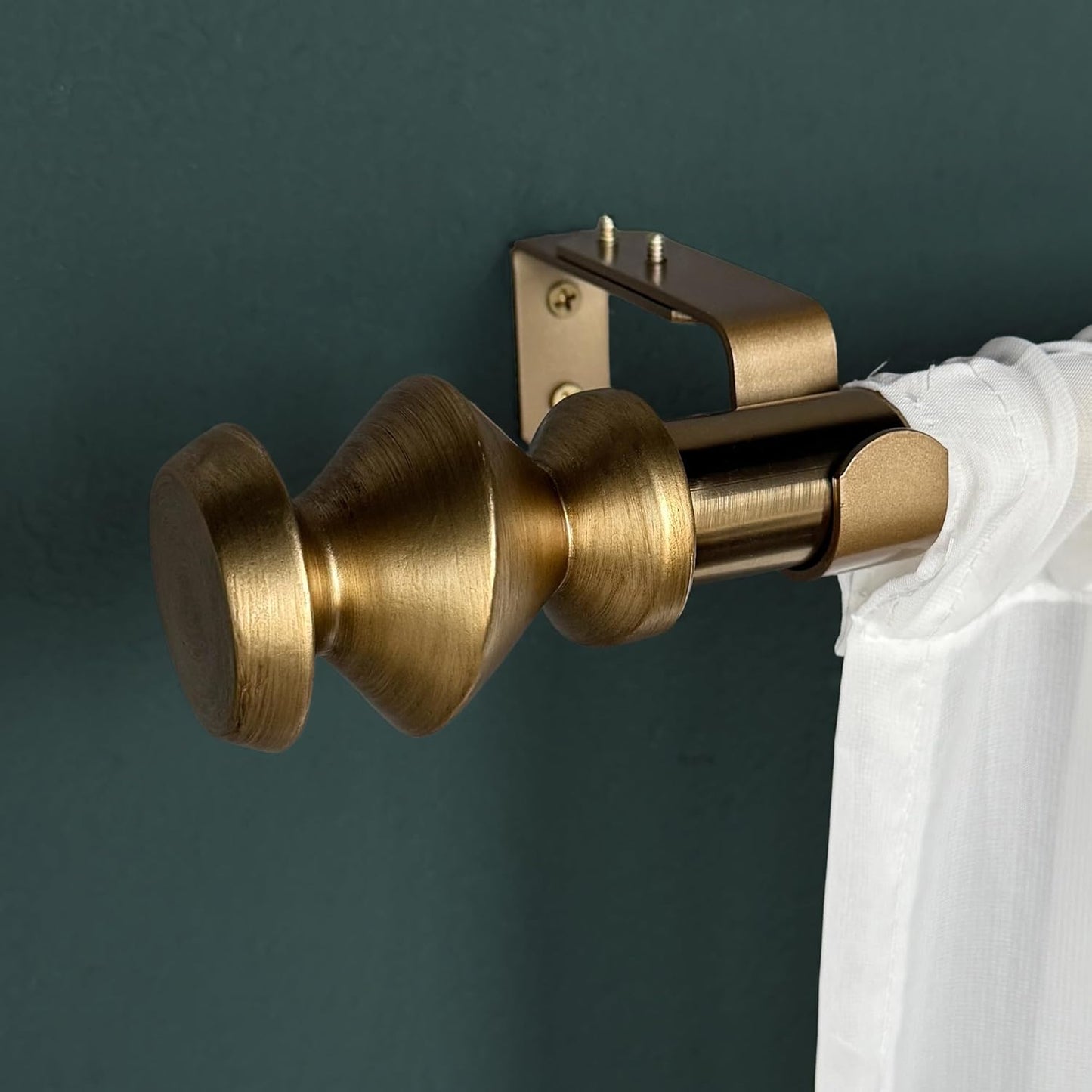 1-1/8 Inch Diameter Warm Gold Curtain Rods with Modern Geometric Finials, 36-72'' Telescoping Single Curtain Rods for window width 24-68 inch, 1 pack