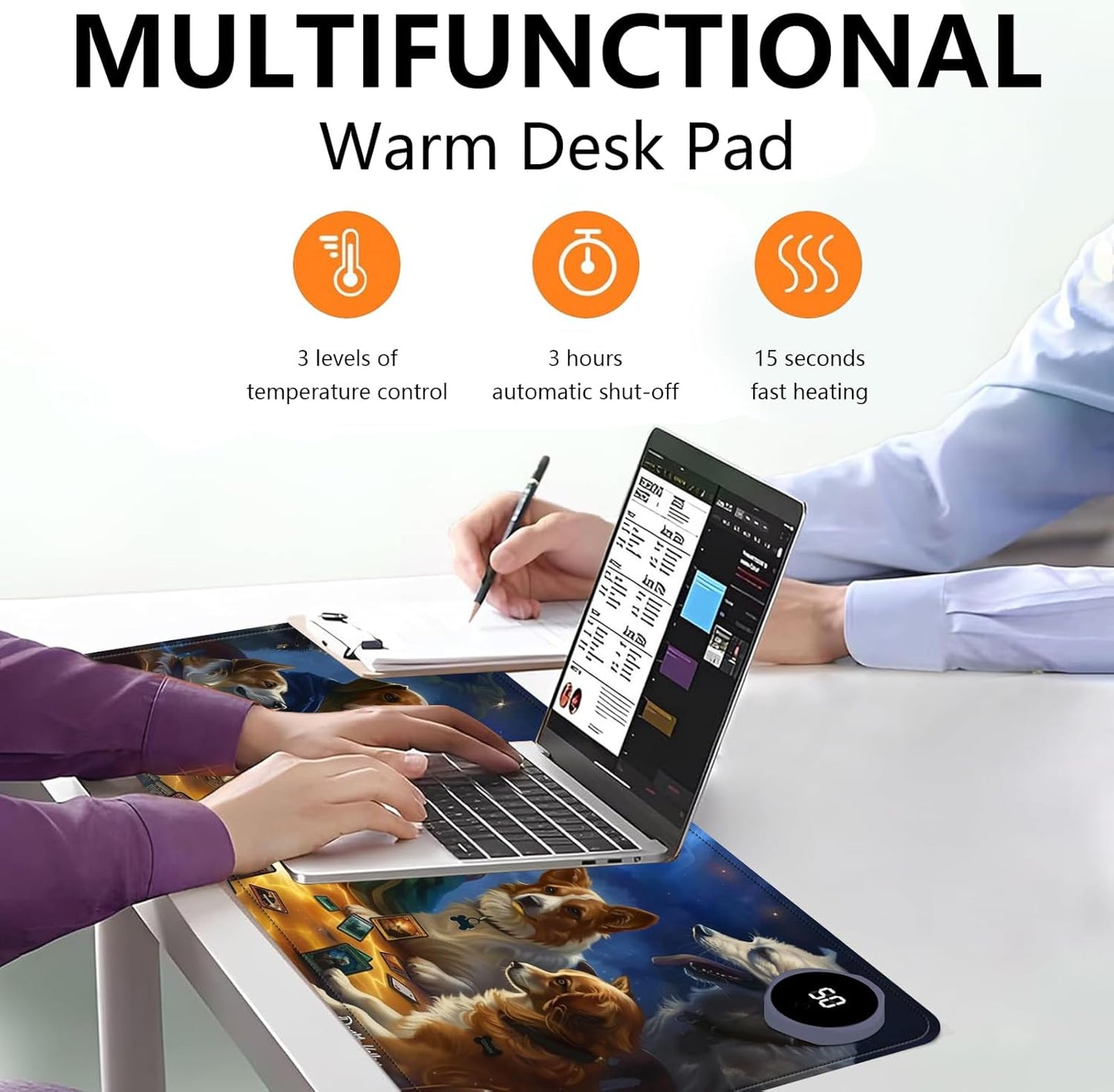 Heated Mouse Pad with 3 Levels Heated & 3 Hours Auto Shut-Off Mouse Pad for Warming Hands in Office Home, 31.5" x 13"Large Safe Desk Mat Hand Warmer，Dog Cards