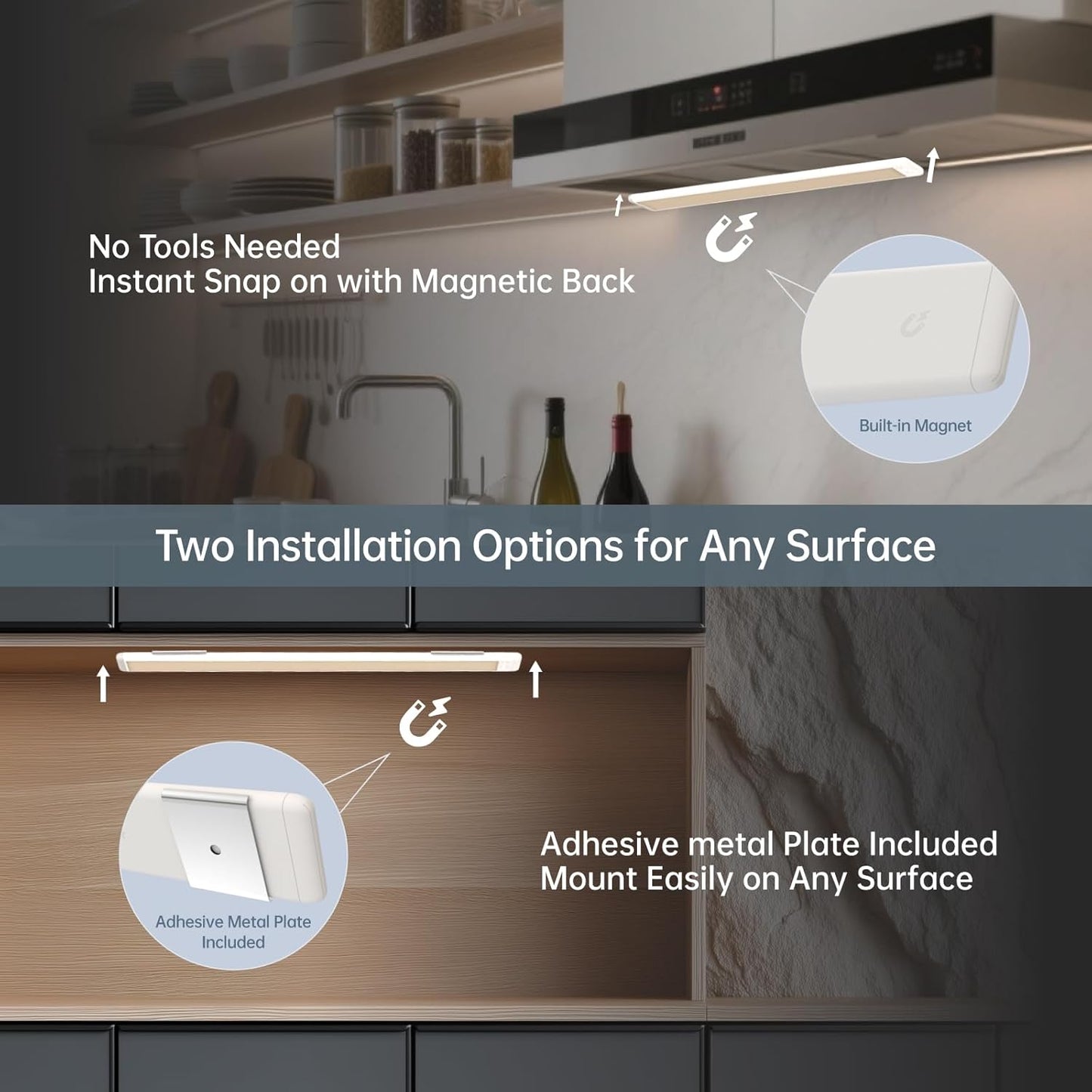 10 Inch Under Cabinet Lighting, Expandable LED Cabinet Light with Sensor Controls, Adjustable Color Temperature & Brightness, Wireless Magnetic Installation