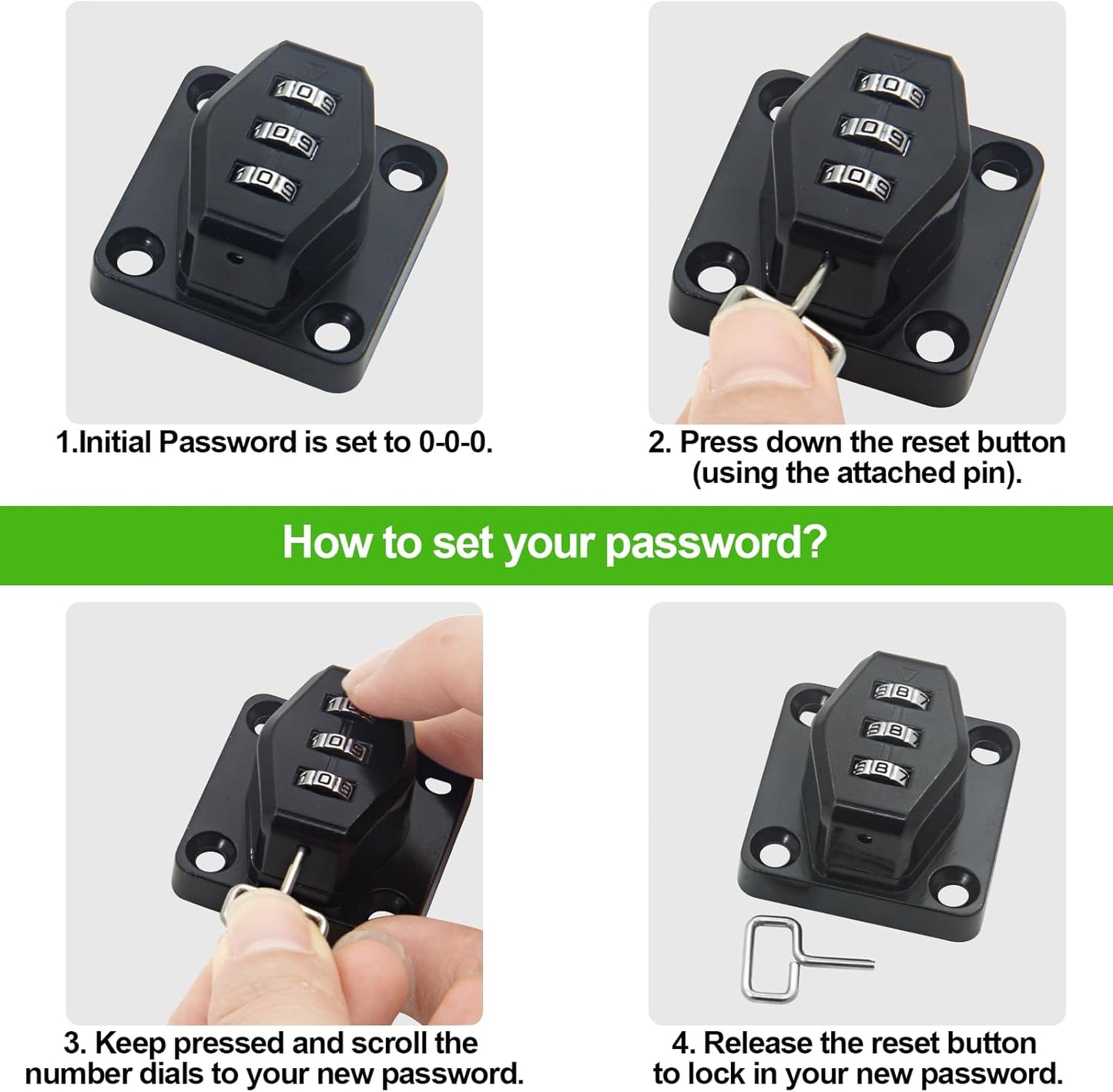 2 Pack Password Rotary Hasp Locks, Collapsible Solid 304 Stainless Steel File Cabinet Lock Desk Drawer Lock, for 90 Degree and 180 Degree Drawers, Dabinets, Doors, Flip Barn Door, Outdoor (Black)