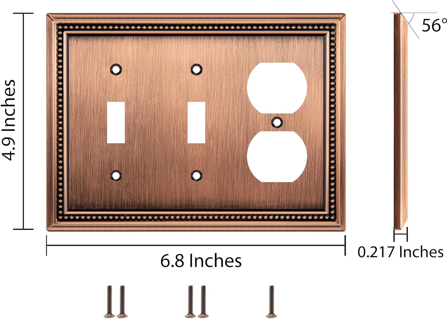 Henne Bery Sunken Pearls Heavy Duty Decorative Wall Plate Switch Plate Outlet Cover (Double Toggle/Single Duplex, Antique Copper)