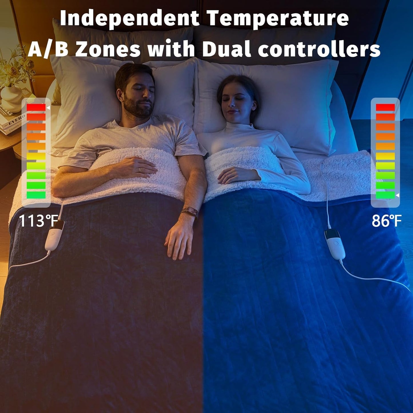 Heated Electric Blanket King Size - 90" x 100" Heating Blanket with Dual Control, 10 Heating Levels & 8 Hours Auto Off, Soft Warm Flannel Blanket, Christmas Birthday Gifts for Senior Grandma