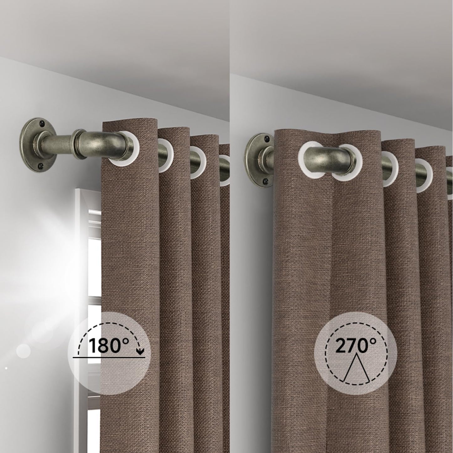 2PCS Industrial Curtain Rods for Windows 18 to 88 Inches Adjustable Length, 1 Inch Diameter, with Aluminium Finials (Antique Silver, 18” to 88”2PCS)