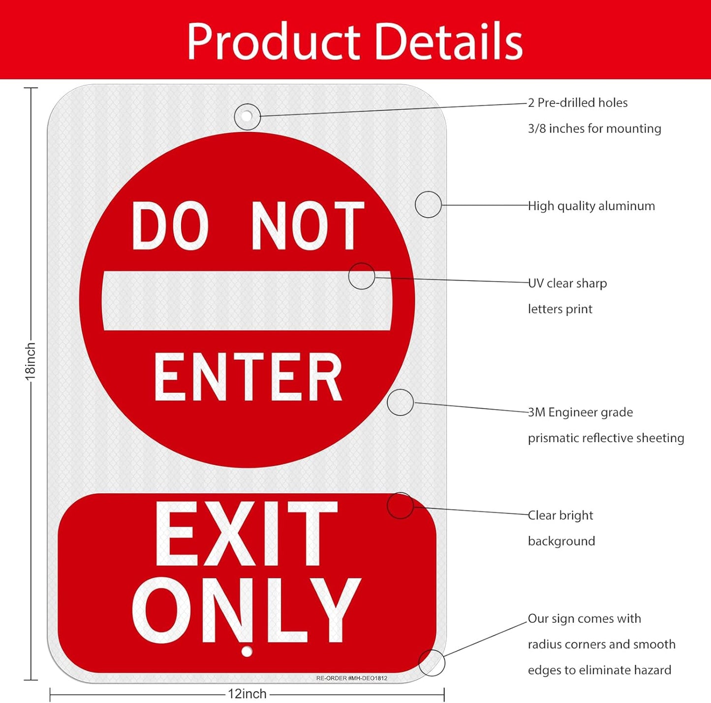 2 Pack Do Not Enter Exit Only Sign- 12" x 18" Aluminum Exit Only Do Not Enter Sign, Engineer Grade Reflective, Rust Free, Weather Resistant- Easy to Install