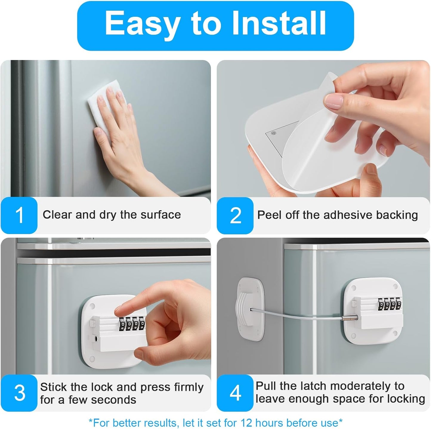 2 Pack Fridge Lock with Combination, No Key Required, Upgrade Refrigerator Lock with Adhesive and Screws, Freezer Cabinet Pantry Drawer Latch to Keep Door Closed, for Kids Adults Cats & Dogs, White