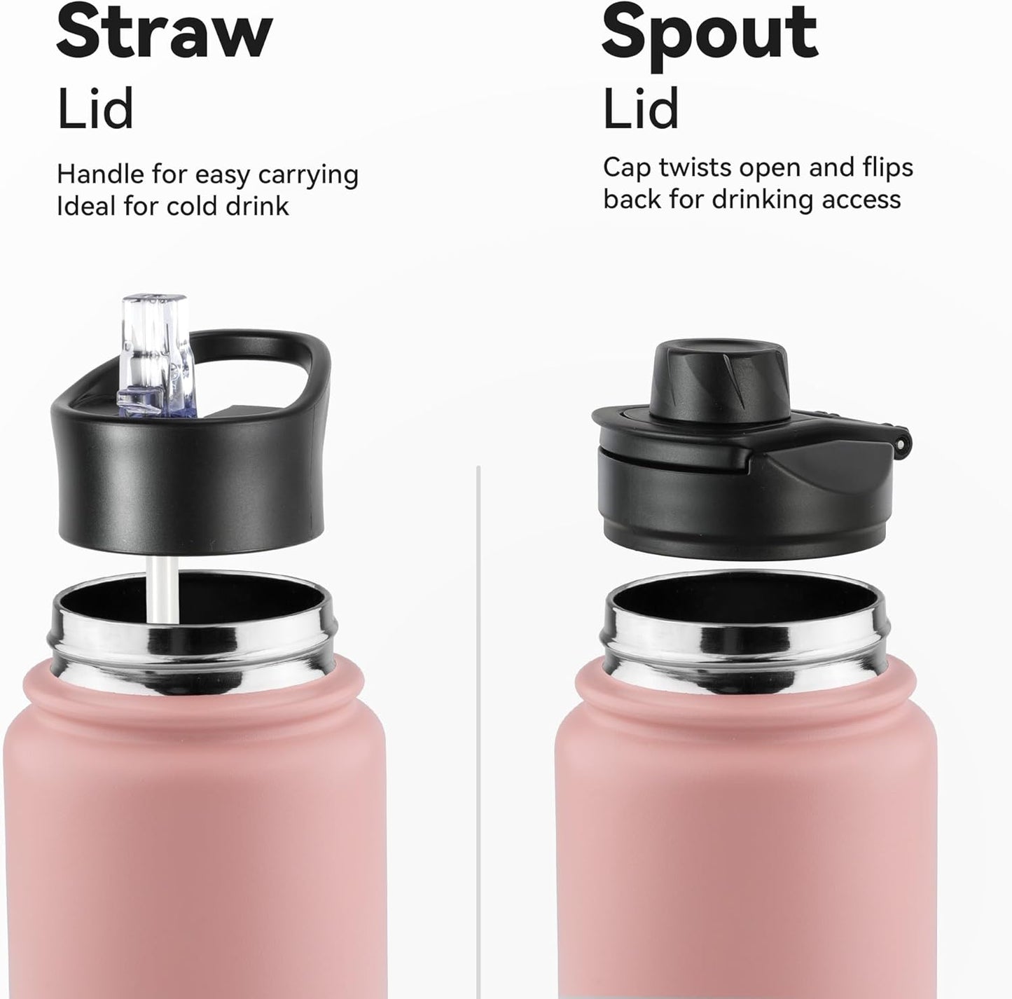 24oz Insulated Water Bottle with Straw Lid, Stainless Steel Metal Water Bottle with Straw & Wide Mouth Lid, Double Wall Vacuum for Hiking Camping, Peach 8 Pack