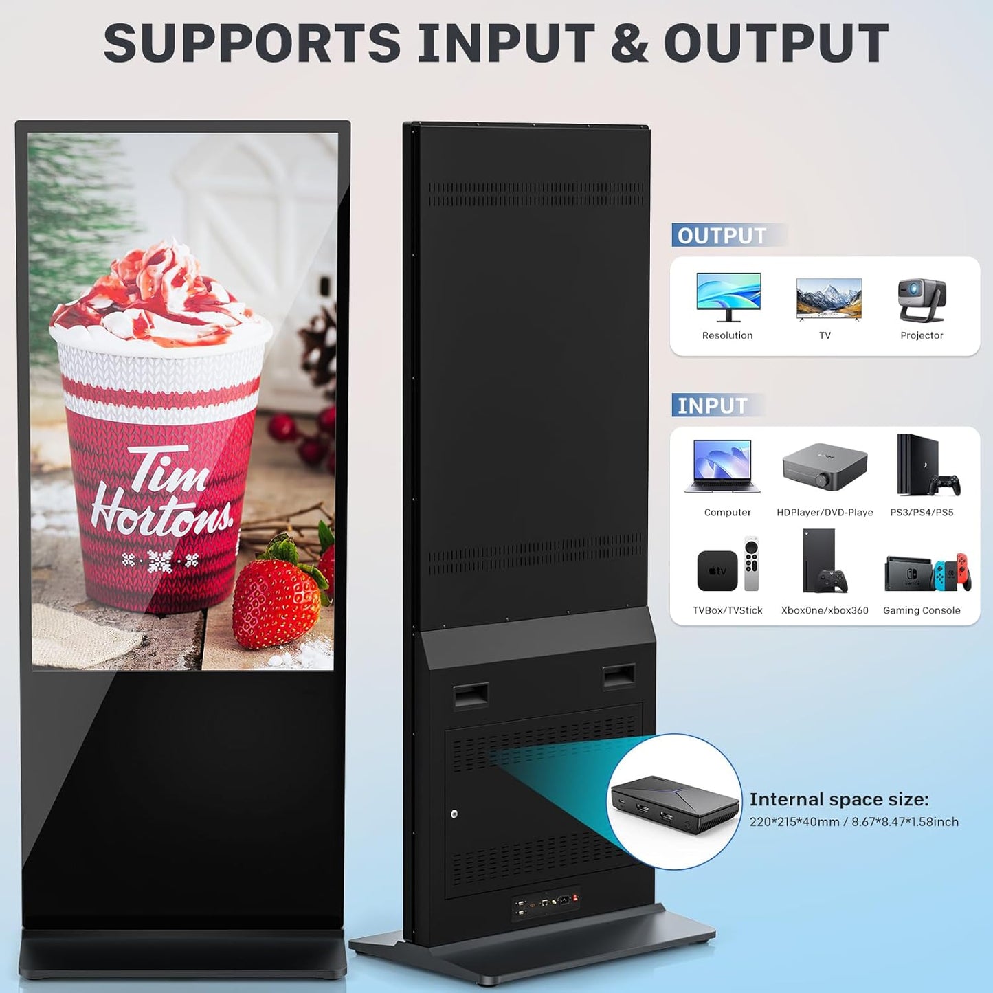 HLEC 55'' Indoor Floor-Standing Digital Signage Interactive Display, 4K Touchscreen Advertising Display LCD Kiosk, Commercial Android Smart System, CMS Software, HDMI/USB Input＆Out/WiFi(4+64G)
