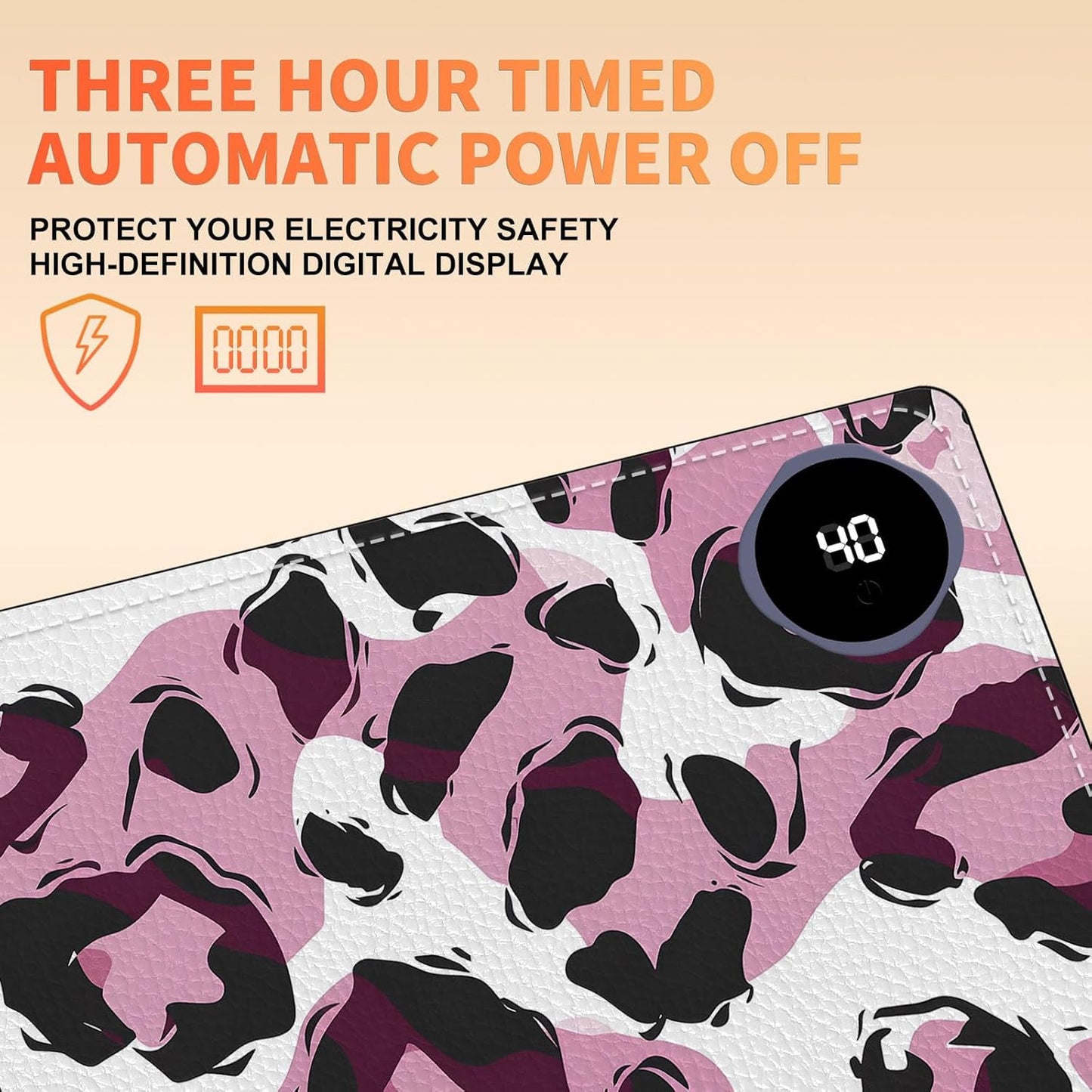 Heated Mouse Pad, Warm Desk Pad, Keyboard Mat 23.6 x 14 Inch Large Size Intelligent Fast Heating, 3 Speed Adjustable, Timed Auto Power Off for Game Office Home, Pink Leopard Print