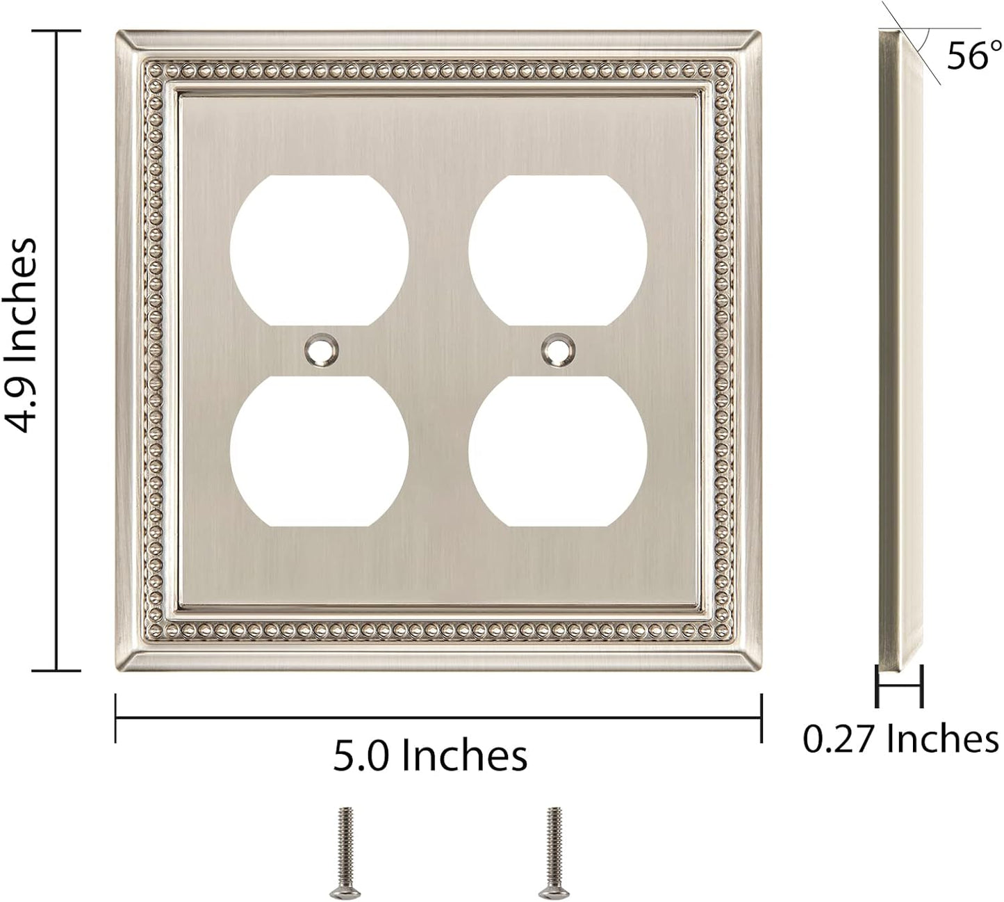 Henne Bery Sunken Pearls Heavy Duty Decorative Wall Plate Switch Plate Outlet Cover (Double Duplex, Satin Nickel)