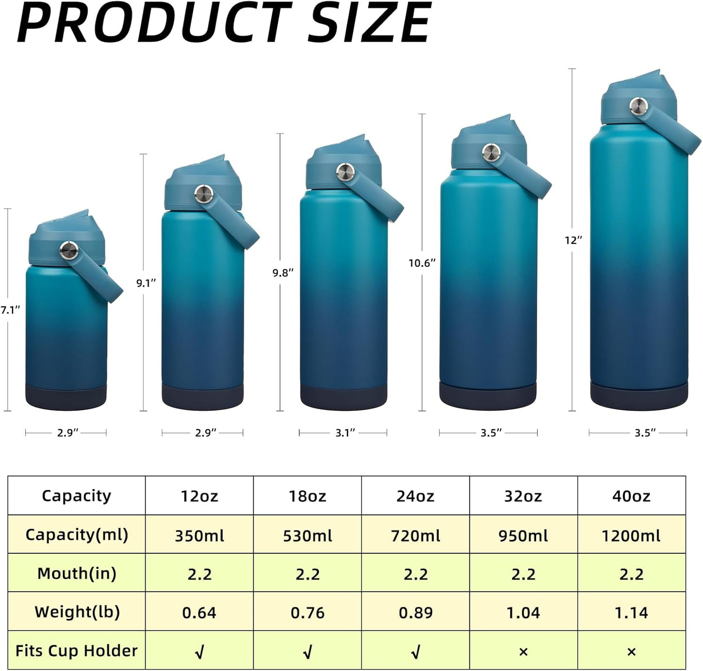 BJPKPK Water Bottle with Straw Lid, 24oz Vacuum Insulated Water Bottles, Metal Stainless Steel Thermo for Sports, Travel, BPA Free Leak Proof Thermo, Cups, Flasks, Tumblers,Vast