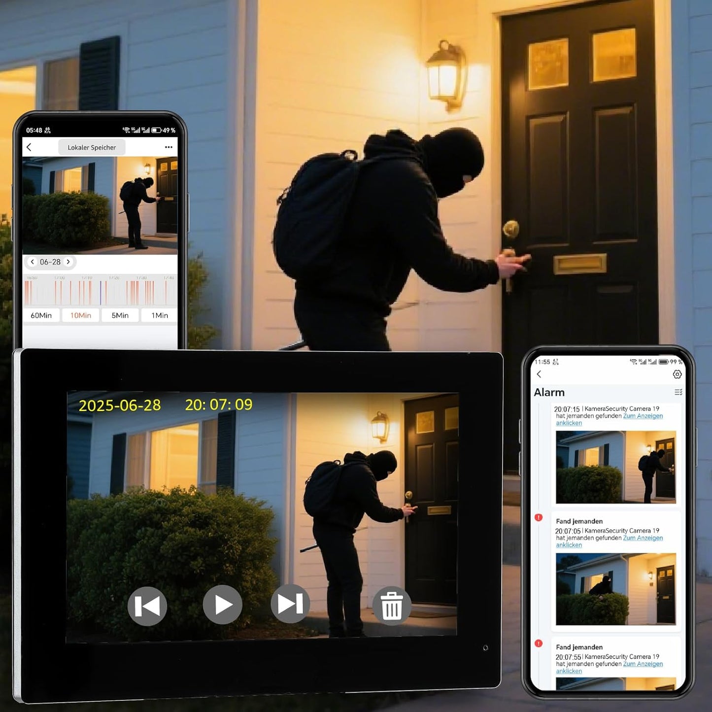 1080p Video Doorbell intercom withMonitor System, WiFi Video Intercom 1080FHD Metal Camera, 7 inch Two Monitor with32GB Card, Tuya APP, Two-Way Audio,Detection, Unlock for Single-Family Home