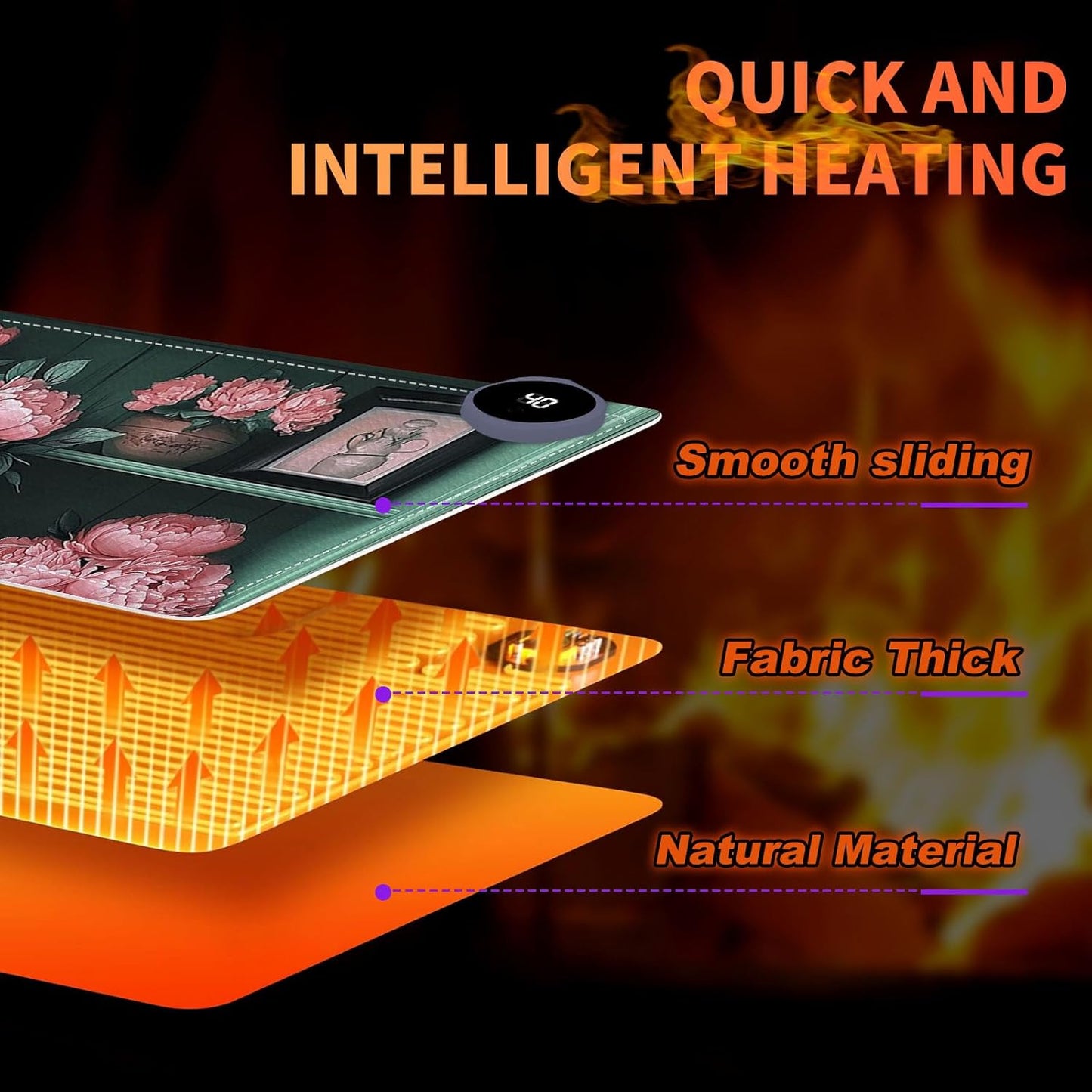 Heated Mouse Pad 31.5x13 in 3-Temp Fast Heating Desk Mat with Auto Timer Warmer for Hands Wrist Pain Relief Waterproof Keyboard Mat for Office, Gaming, Home, Vintage Floral Bookshelf