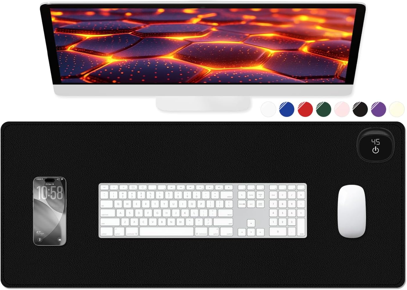 Heated Desk Pad, 31.5" x 13" Leather Non-Slip Warm Desk Pad, Large Mouse Mat with 3 Levels Heating & 3 Hours Auto Shut-Off, Hand and Foot Warmer for Office, Home, Black