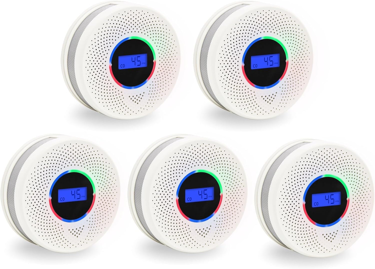 10-Year Battery Smoke and Carbon Monoxide Detector, 2-in-1 Smoke CO Alarm with Digital Display, Reliable Fire and CO Alarm for Home, Bedroom, Kitchen (5 Pack)