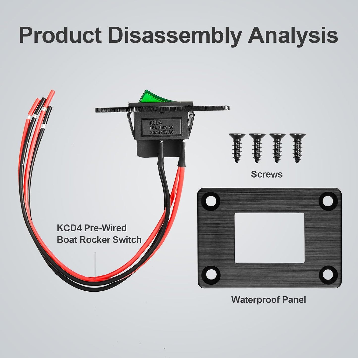 1Pcs Green LED KCD4 Boat Rocker Switch 2-Position 4-Pin Pre-Wired DPST Panel Switch 16A 250VAC 20A 125VAC, CE