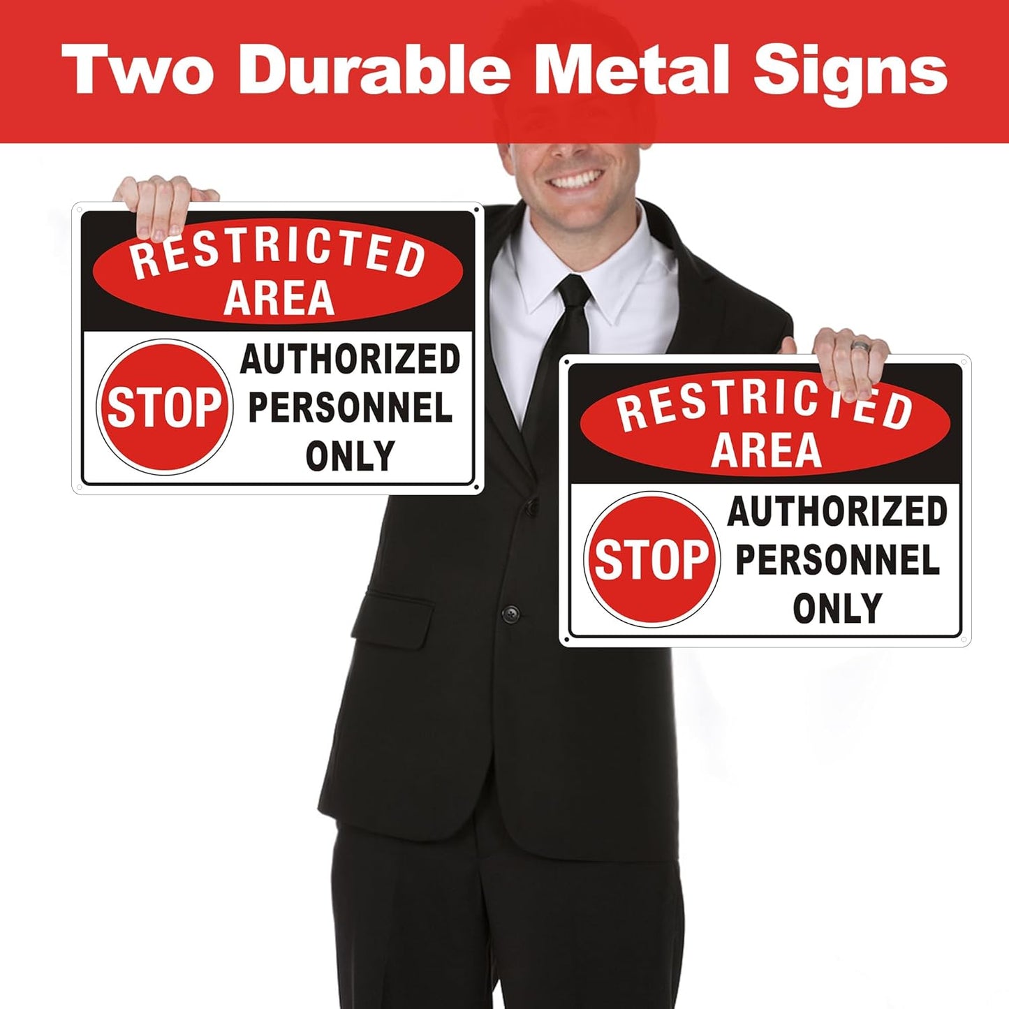 (2 Pack) Restricted Area Sign, Authorized Personnel Only Do Not Enter signs, 10 x 14 Inches Aluminum UV Protected Weatherproof and Easy to Install