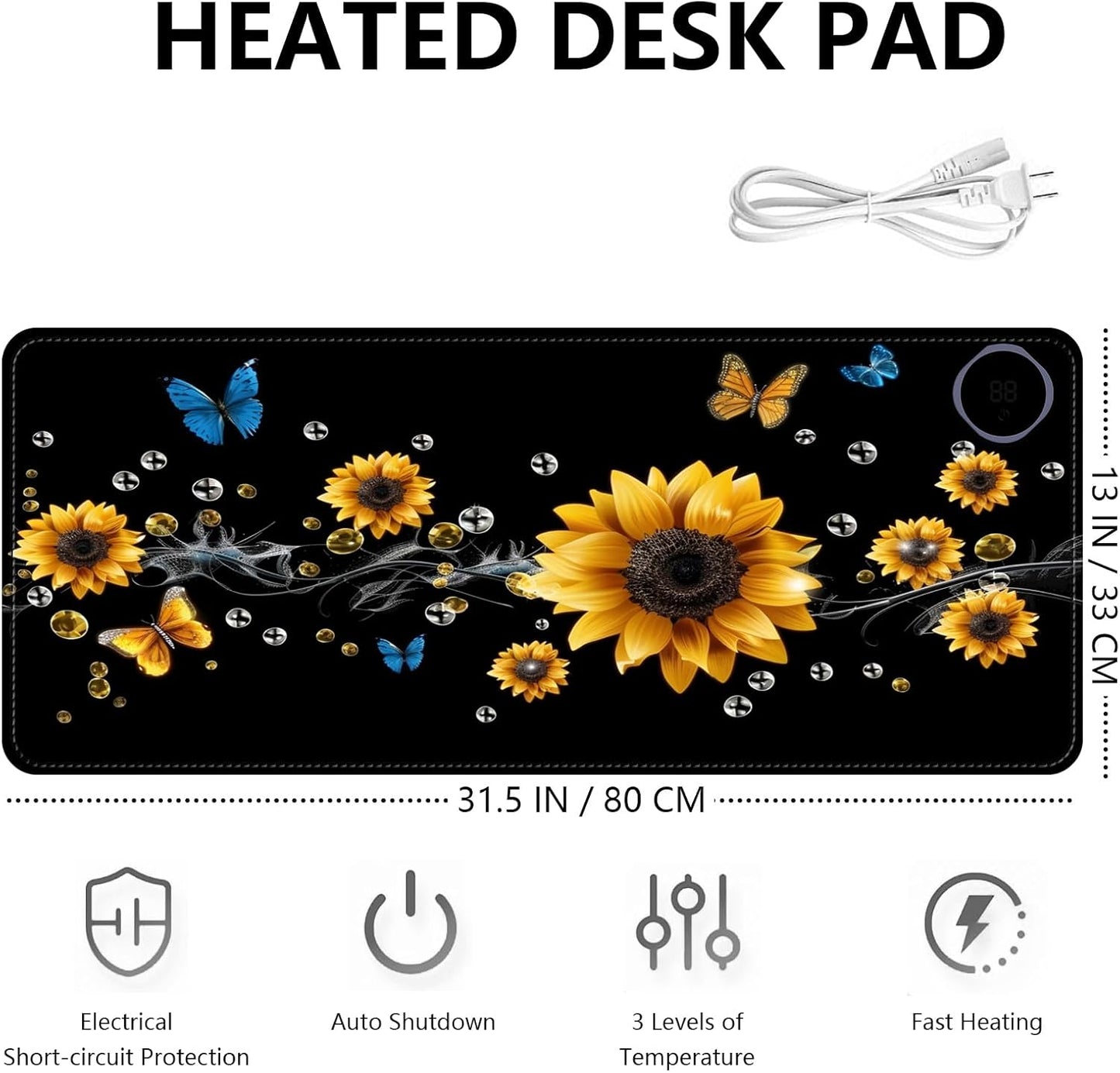 Heated Mouse Pad with 3 Levels Heated & 3 Hours Auto Shut-Off Mouse Pad for Warming Hands in Office Home, 31.5" x 13"Large Safe Desk Mat Hand Warmer，A River of Flowers