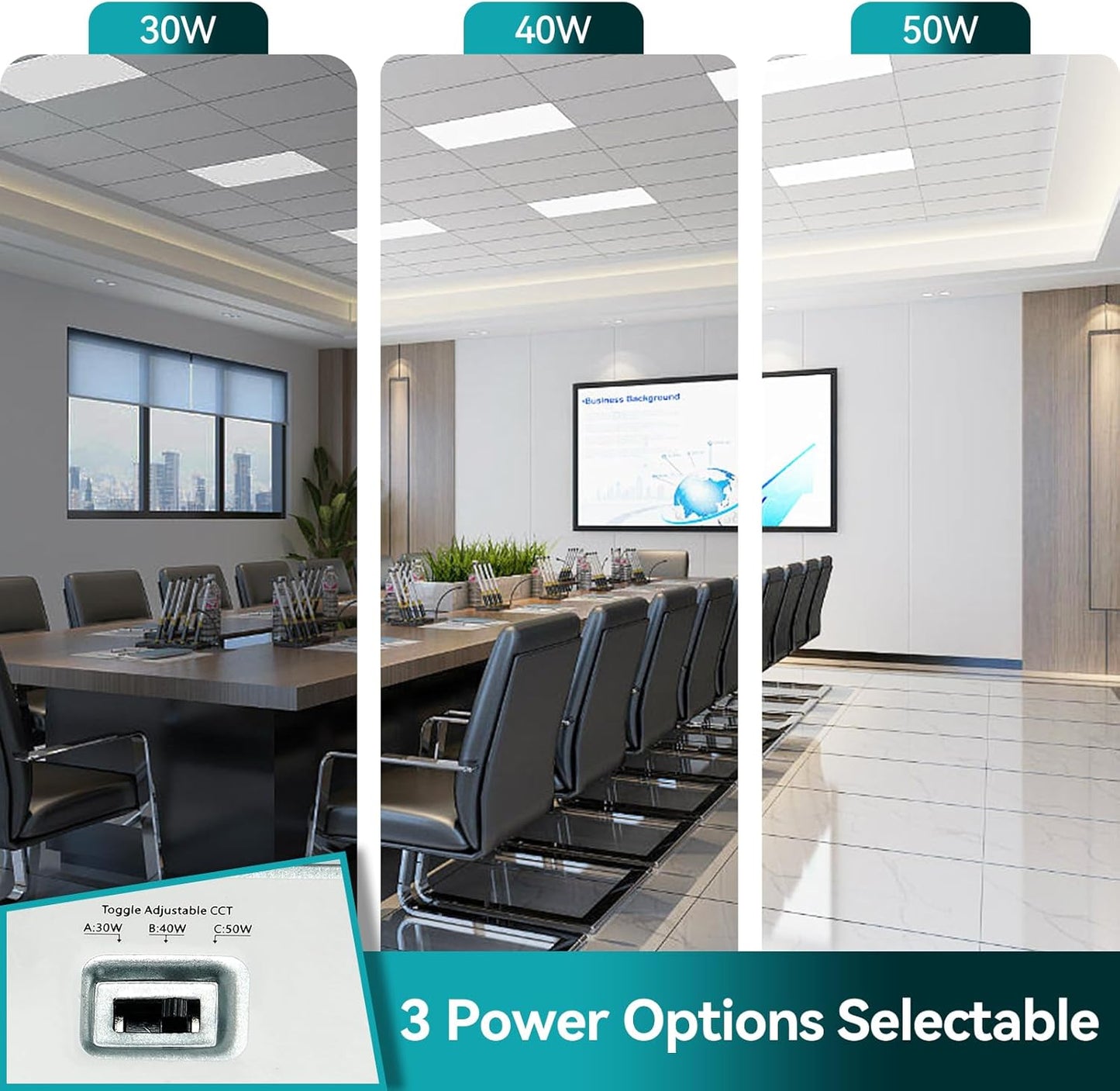 2 Pack 2x4 LED Flat Panel Light with Emergency Battery Backup, Up to 1.5H of Power Support at 8W Output, 0-10V Dimmable, 3000/4000/5000K, 30/40/50W Selectable, UL & ETL