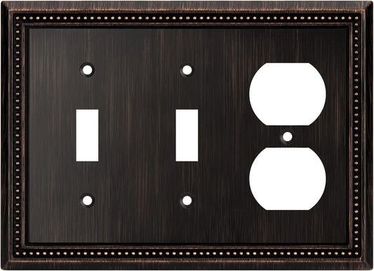 Henne Bery Sunken Pearls Heavy Duty Decorative Wall Plate Switch Plate Outlet Cover (Double Toggle/Single Duplex, Aged Bronze)