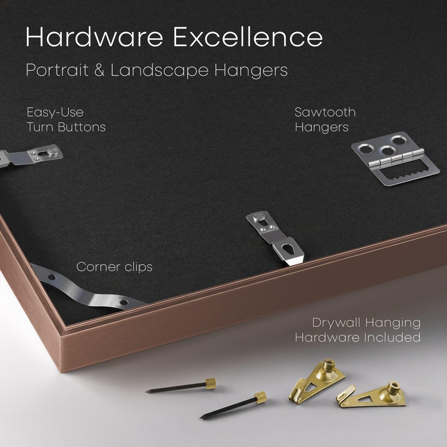 Homeforia Mocha Picture Frame 8.5 x 11, High End Metal 8.5x11 Poster Frames with Mat 6x8 Photo, 8.5 x 11 Frame Matted to 6 by 8 Art, 8.5by11 Wall or Tabletop Frames, Tempered Glass, Wall Kit, Set of 1