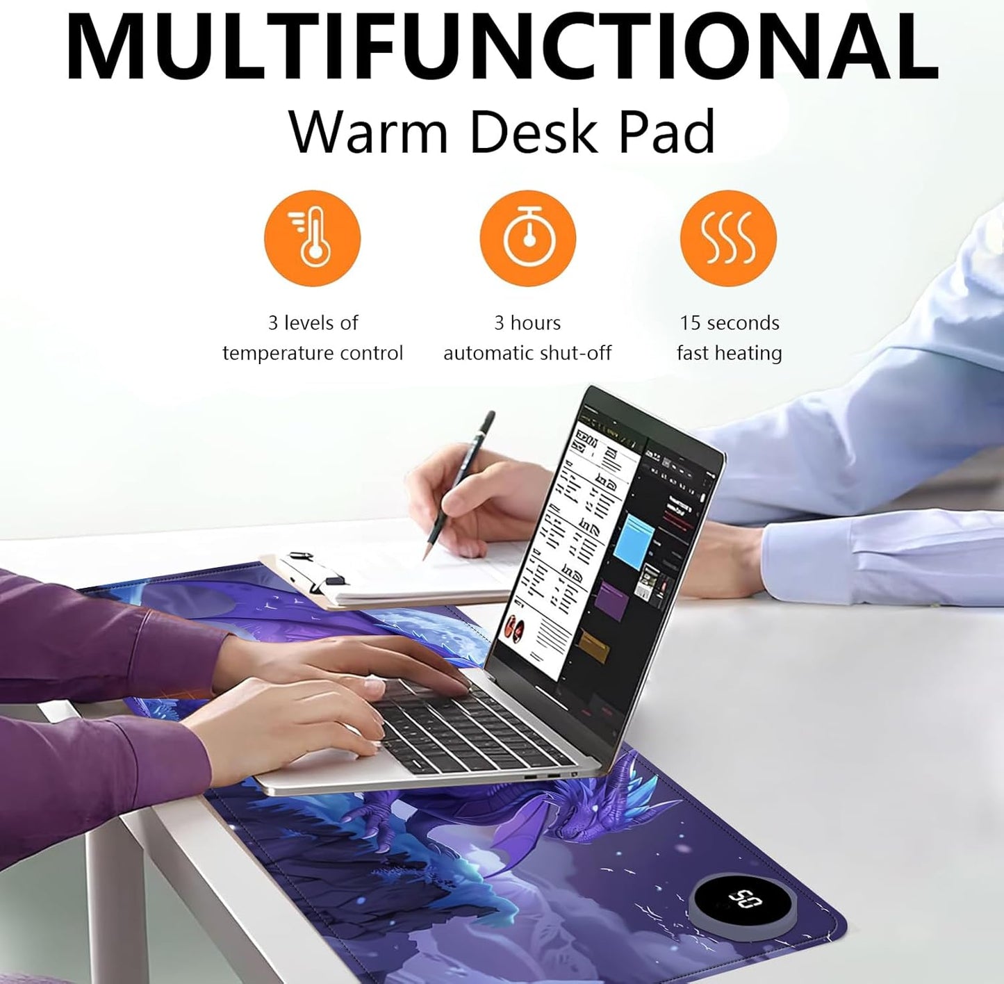 Heated Mouse Pad with 3 Levels Heated & 3 Hours Auto Shut-Off Mouse Pad for Warming Hands in Office Home, 23.6" x 14.2"Large Safe Desk Mat Hand Warmer，Angry Flying Dragon