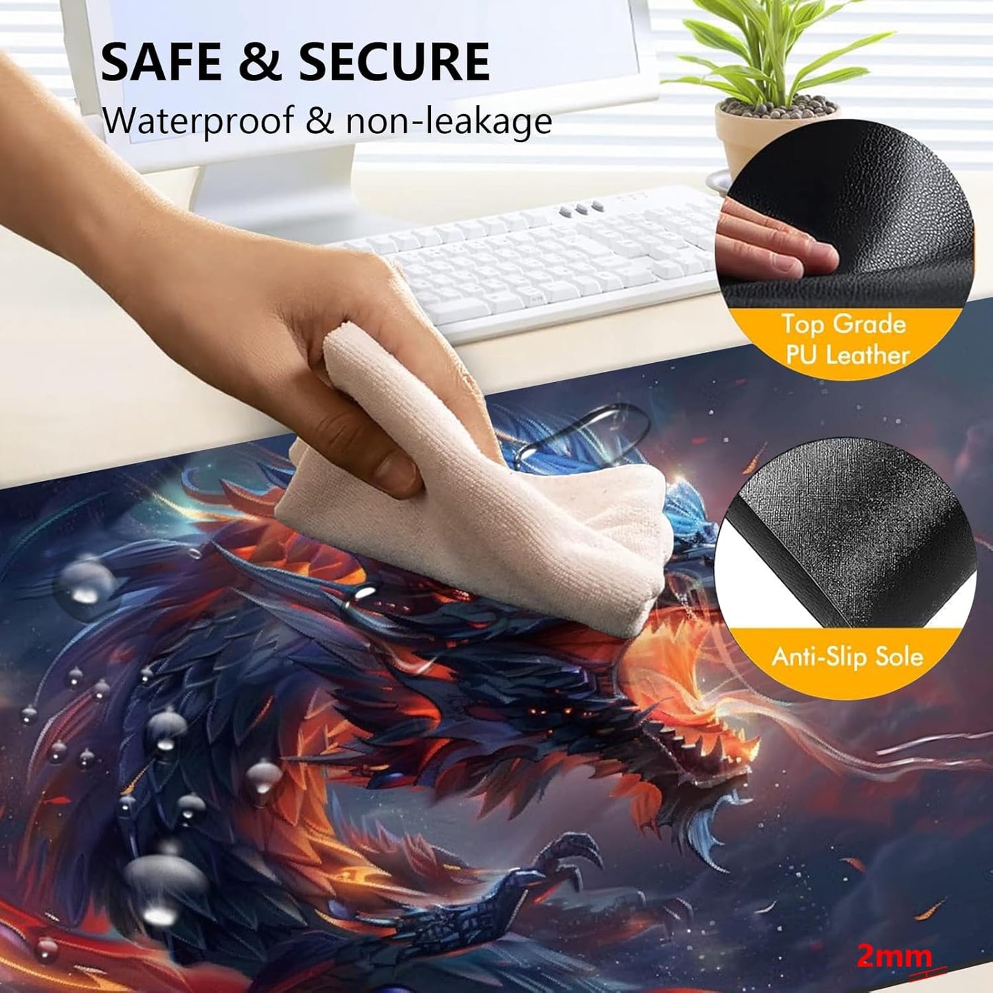 Heated Mouse Pad with 3 Levels Heated & 3 Hours Auto Shut-Off Mouse Pad for Warming Hands in Office Home, 31.5" x 13"Large Safe Desk Mat Hand Warmer，Watercolor Dragon