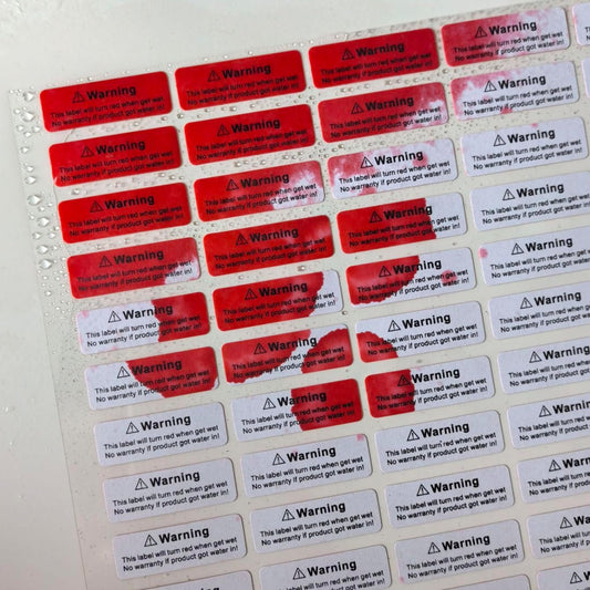 170pcs1.2x0.4 inch Water Sensitive Sticker Turn Red When Got Wet Device Potential Damage Indicator Warranty Void Instruction Liquid Sensor Label
