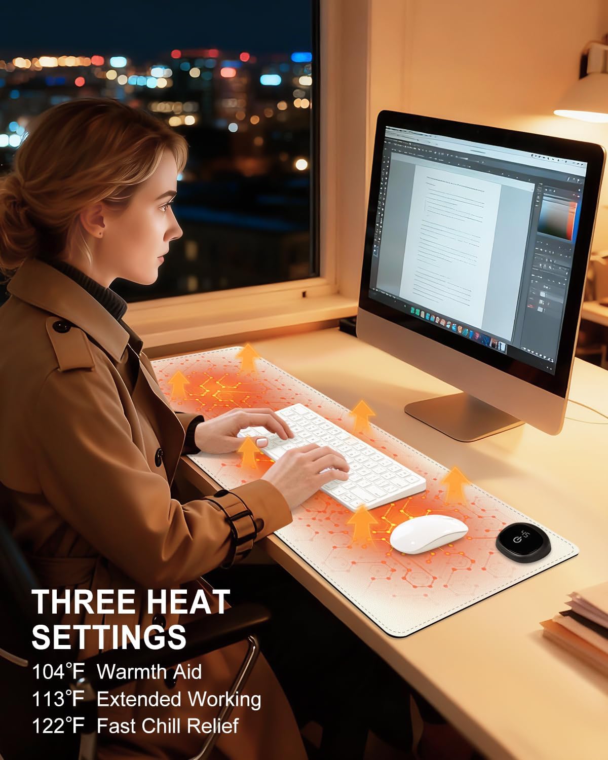 Heated Desk Pad, 31.5" x 13" Leather Non-Slip Warm Desk Pad, Large Mouse Mat with 3 Levels Heating & 3 Hours Auto Shut-Off, Hand and Foot Warmer for Office, Home, Apricot