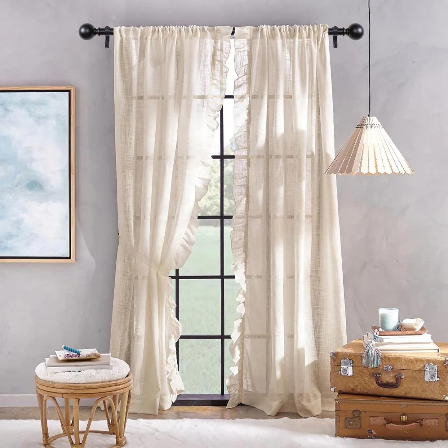 Black Curtain Rods for Windows 18 to 45 inches, 1 Inch Modern Metal Drapery Rods, Adjustable Heavy Duty Curtain Pole with Round Finials(18"-45"Black)