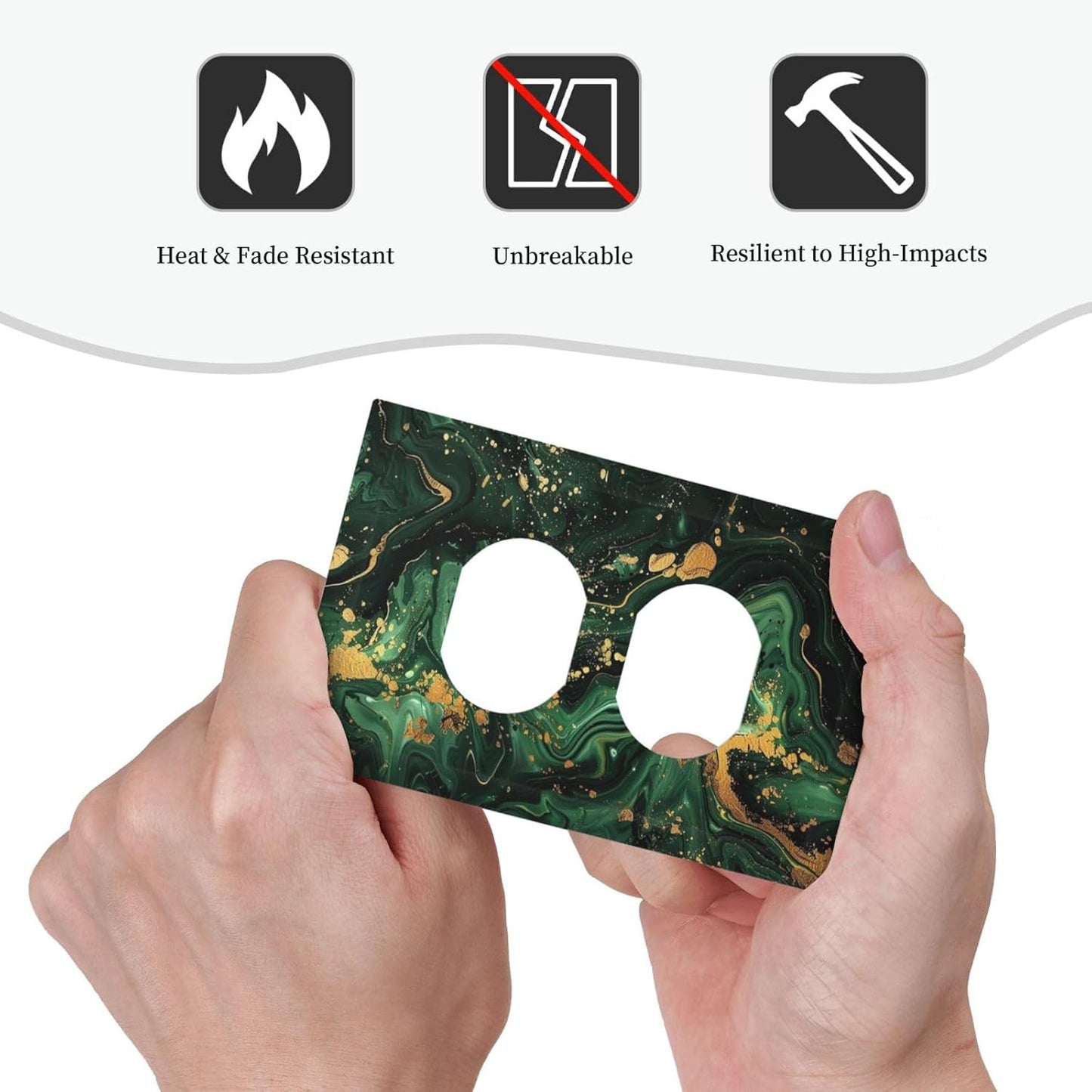 Green/Gold Modern Abstract Luxury Marble 1 Gang Duplex Receptacle Switch Wall Plate Decorative Switchplate Outlet Covers Electrical Plug Cover Faceplate for Bathroom Home Decor 5 X 3 IN