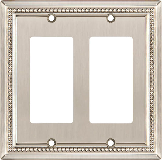 Henne Bery Sunken Pearls Heavy Duty Decorative Wall Plate Switch Plate Outlet Cover (Double Decorator, Satin Nickel)