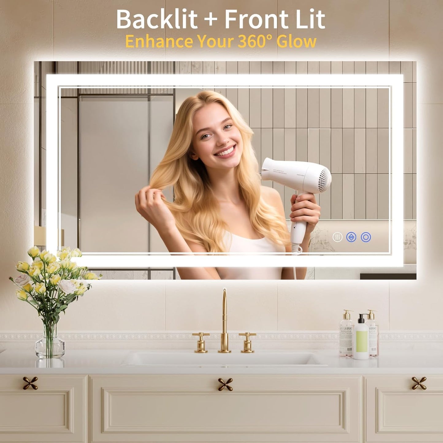 24"x42" LED Bathroom Mirror with Lights, Anti-Fog, Backlit + Front Lit, Dimmable, Led Vanity Mirror for Wall, Lighted Bathroom Mirror, 3 Colors, Shatter-Proof Tempered Glass