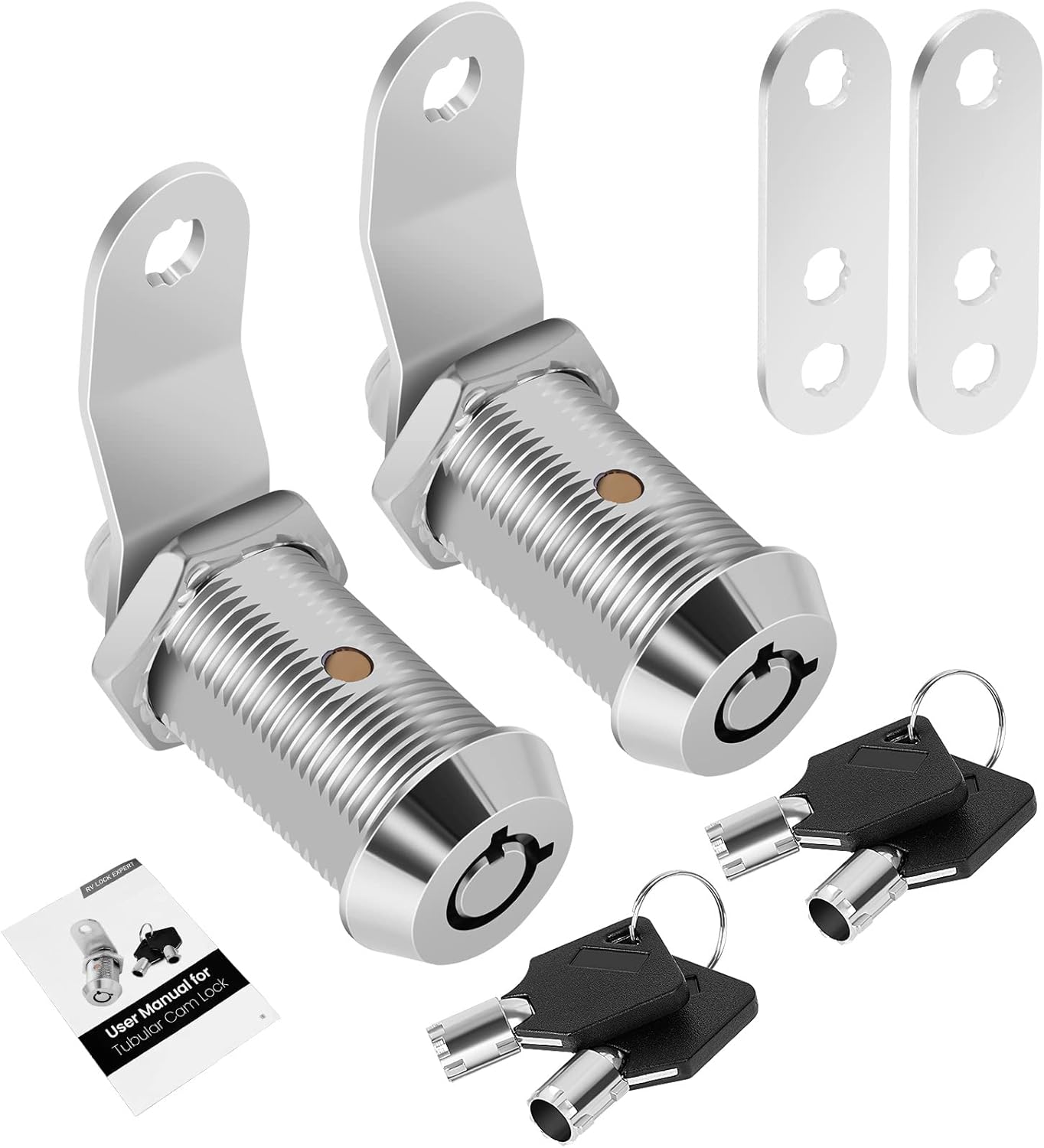 2 Pack Cabinet Lock with Keys, 1-1/8” RV Storage Locks Keyed Alike, RV Locks for Storage Door, Camper Cabinet Toolbox RV Cam Locks with Manual