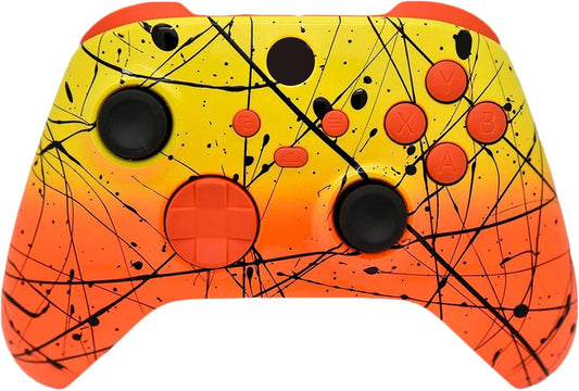 Hand Airbrushed Fade Custom Controller Compatible with Xbox Series X/S & Xbox One (Series X/S Orange & Yellow W/Orange Inserts)