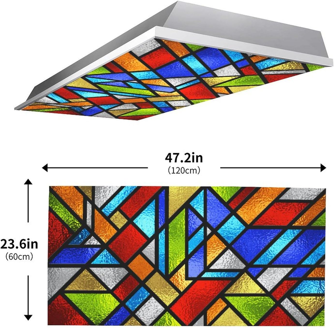 2PCS Fluorescent Light Cover for Ceiling Light Classroom-Stained Glass Patten Magnetic Light Cover Shade Panel,Decorative Film Filter for Reducing Harsh Glare Flicker Home School Office Decorations