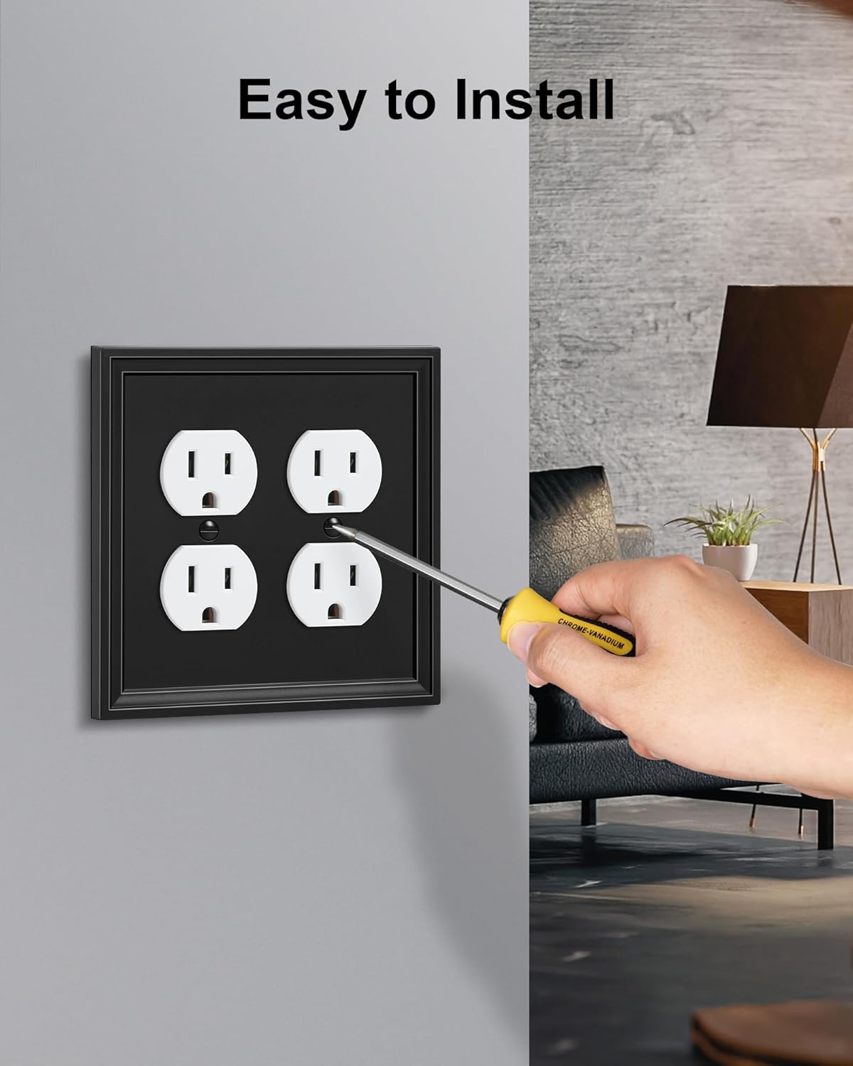 2-Pack Double Duplex Outlet Cover, Natural Bamboo Fiber Switch Plates and Outlet Covers, Black Decorative Wall Plates for Electrical Outlets, 2 Gang Receptacle Cover, Corrosion Resistant