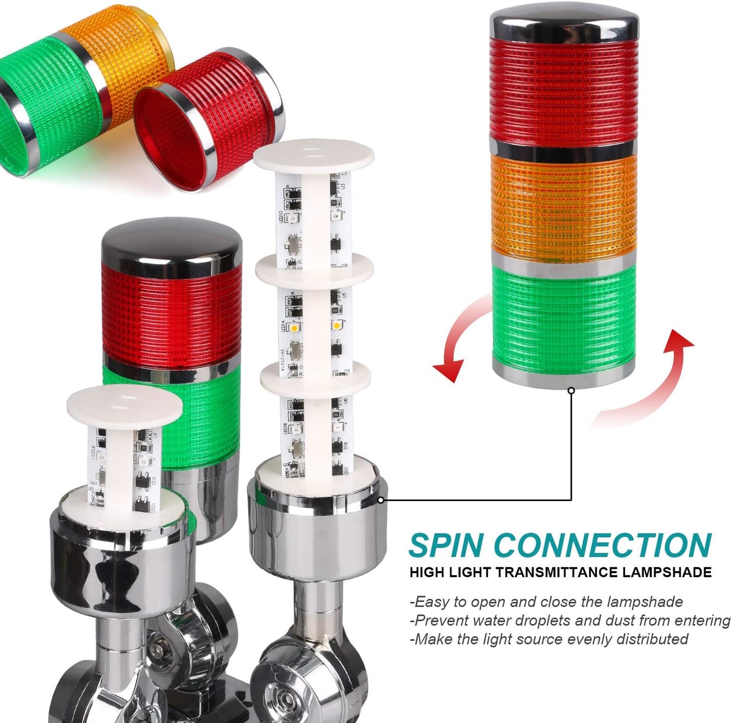 12-24V LED Stack Tower Lights, Industrial Warning Lights, Andon Lights, Column Signal Tower Indicator Lamp Beacon, Continuous/Flashing Light Switchable, 2 Layer (Without Buzzer)