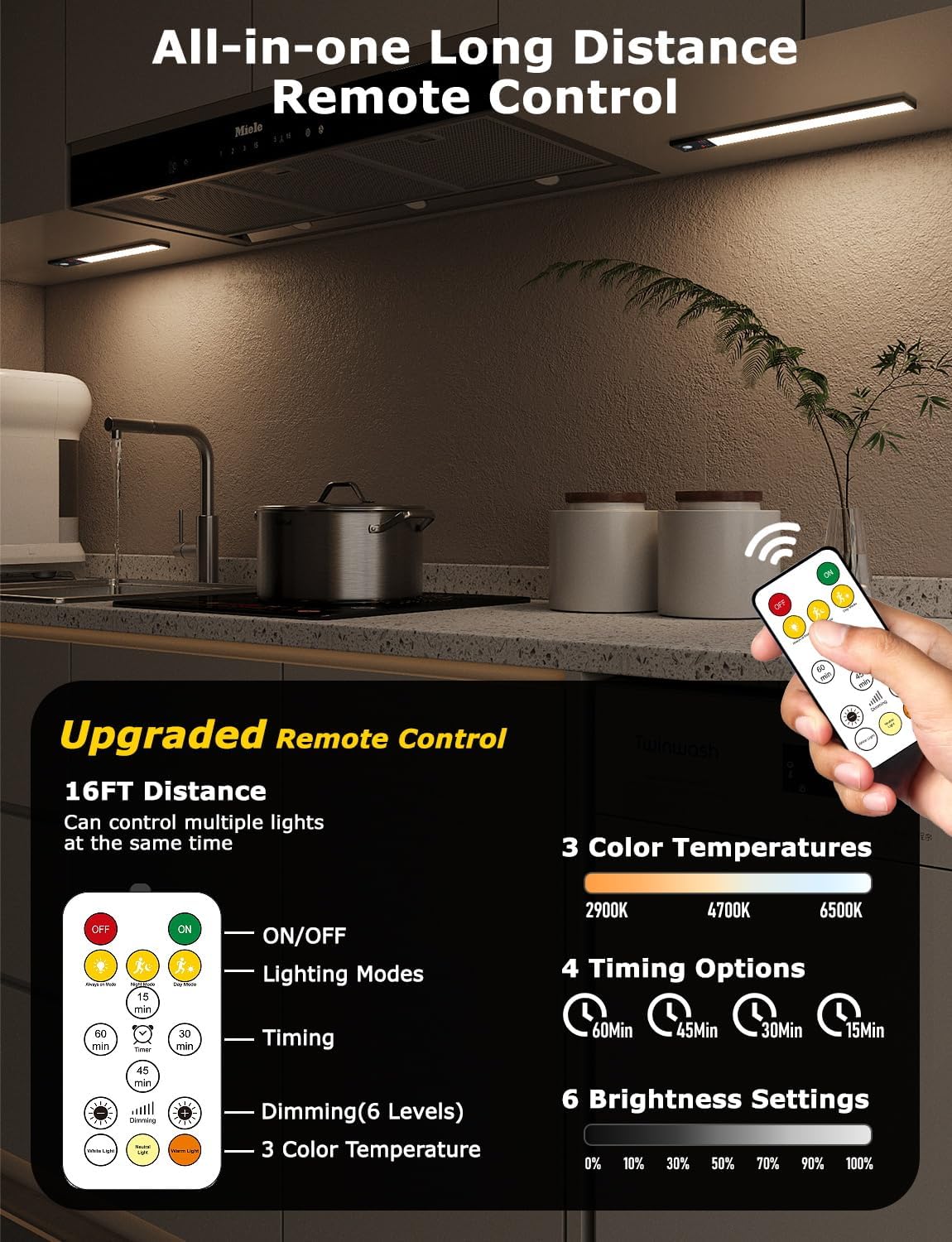 12" Ultra-Thin Under Cabinet Lighting Cordless, Aluminum Alloy Under Counter Lights for Kitchen, 3-Color-Temps Magnetic Closet Lights, Rechargeable Motion Sensor Light Indoor (8 Pack, Black)