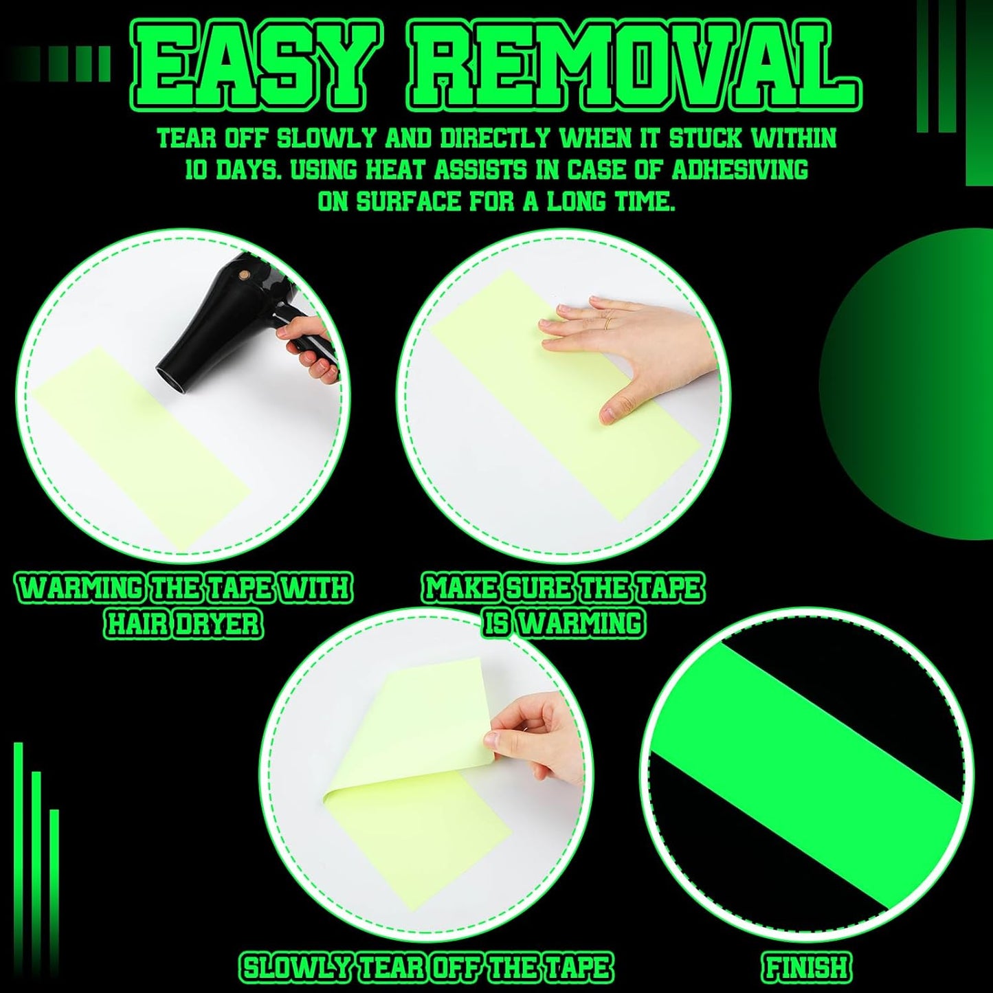 2 Rolls Glow in The Dark Tape 32.8 ft x 4 Inch Luminous Phosphorescence Green Long Lasting Bright Glow Tape for Halloween Night Decorations, Theater Stages, Stairs, Walls, Steps and Exit Sign